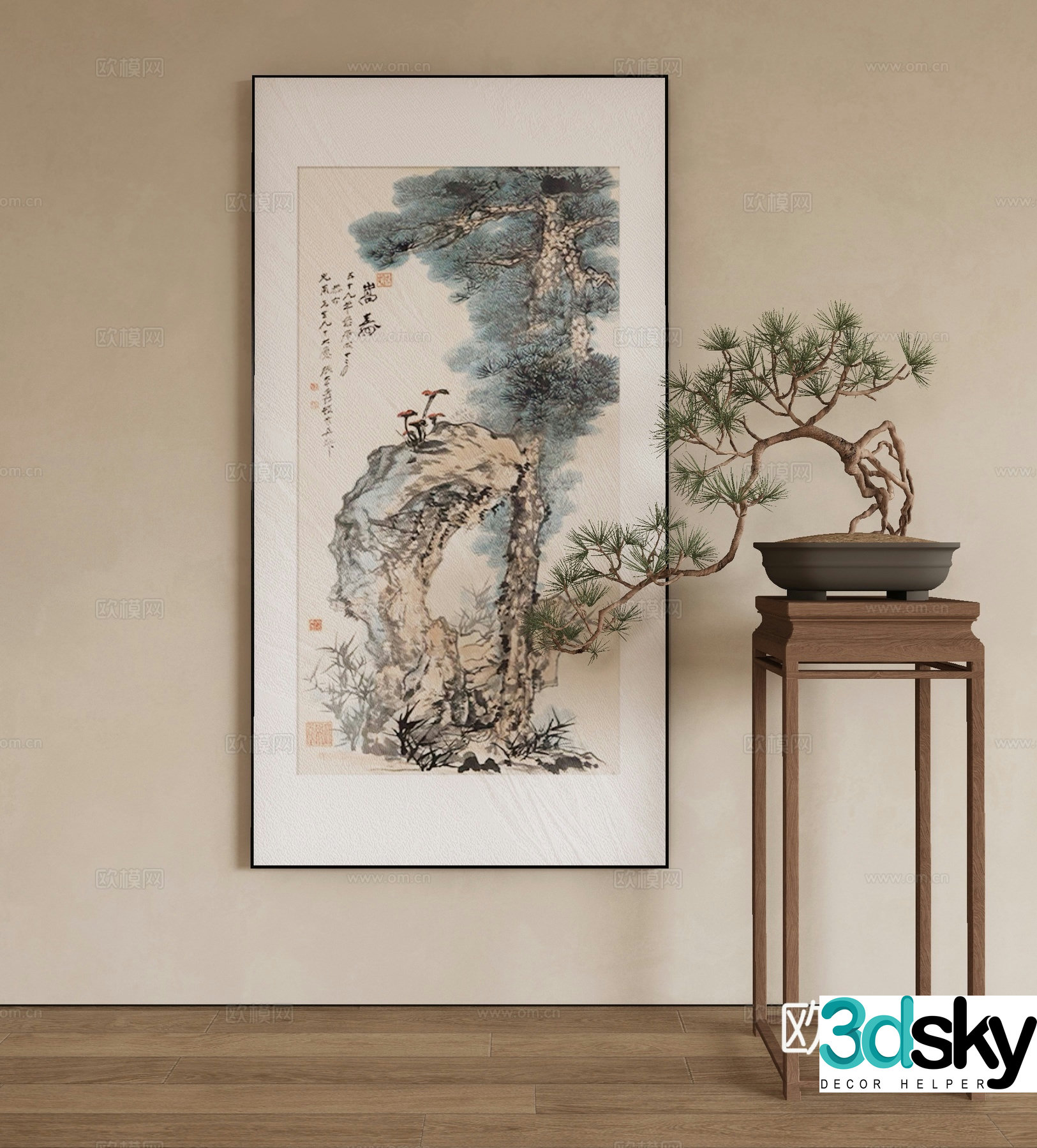 New Chinese style ink painting decorative painting 3D model