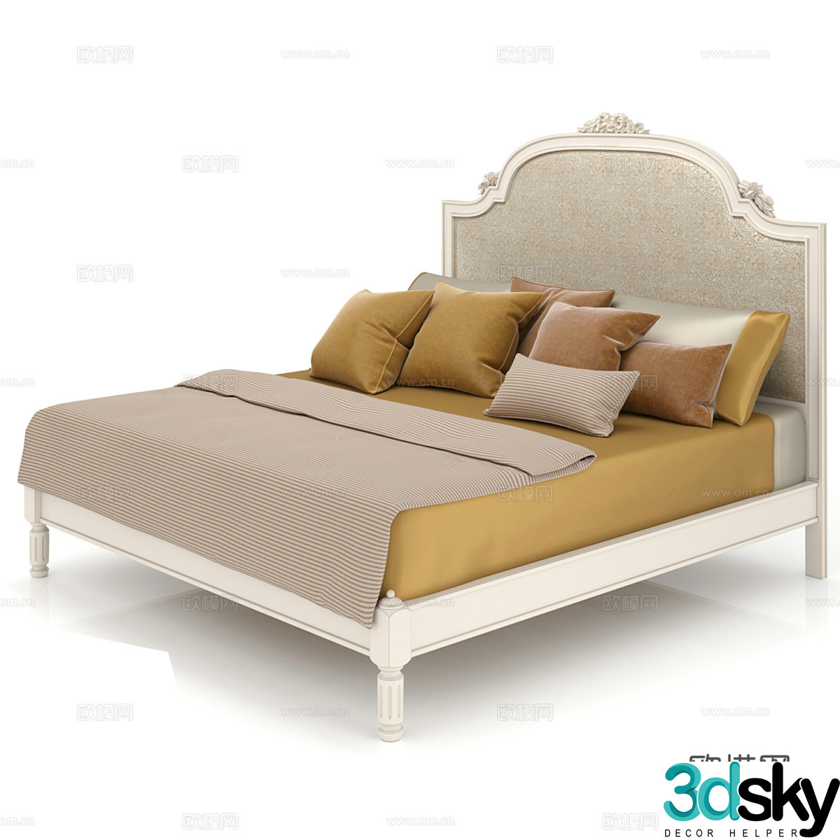 French double bed 3d model
