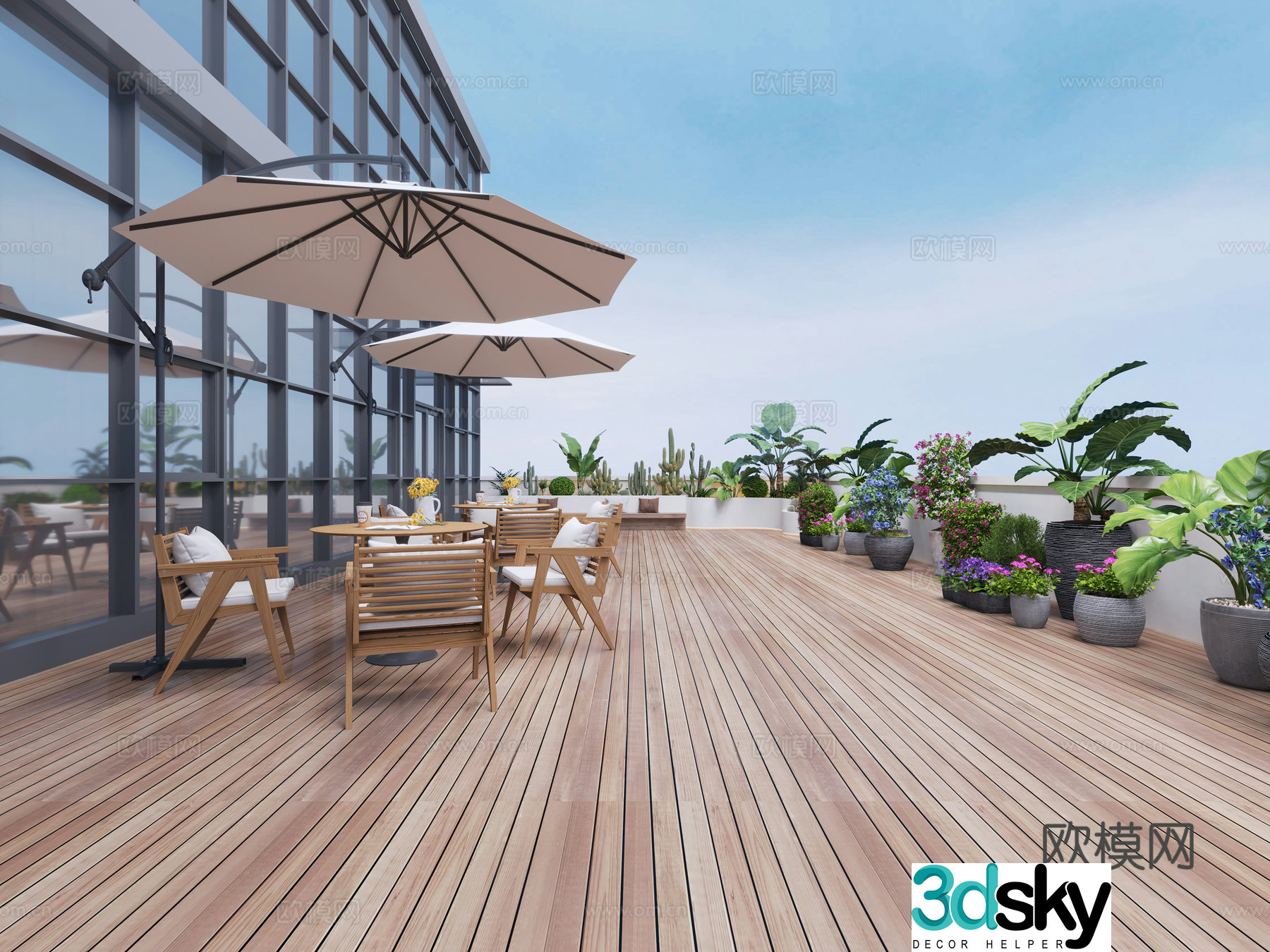 Modern terrace roof garden 3d model