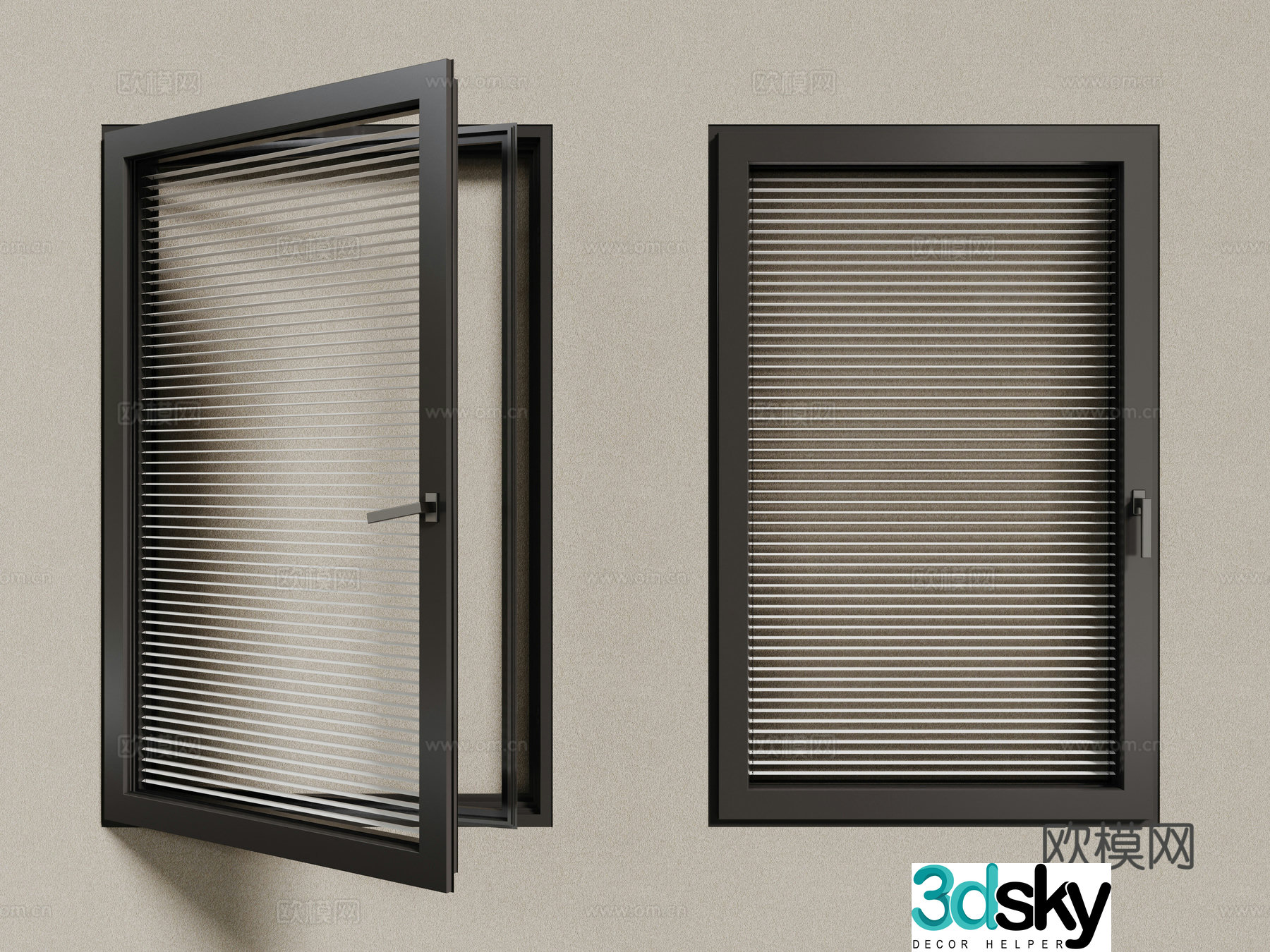 Modern office windows aluminum alloy windows casement windows blinds 3d model