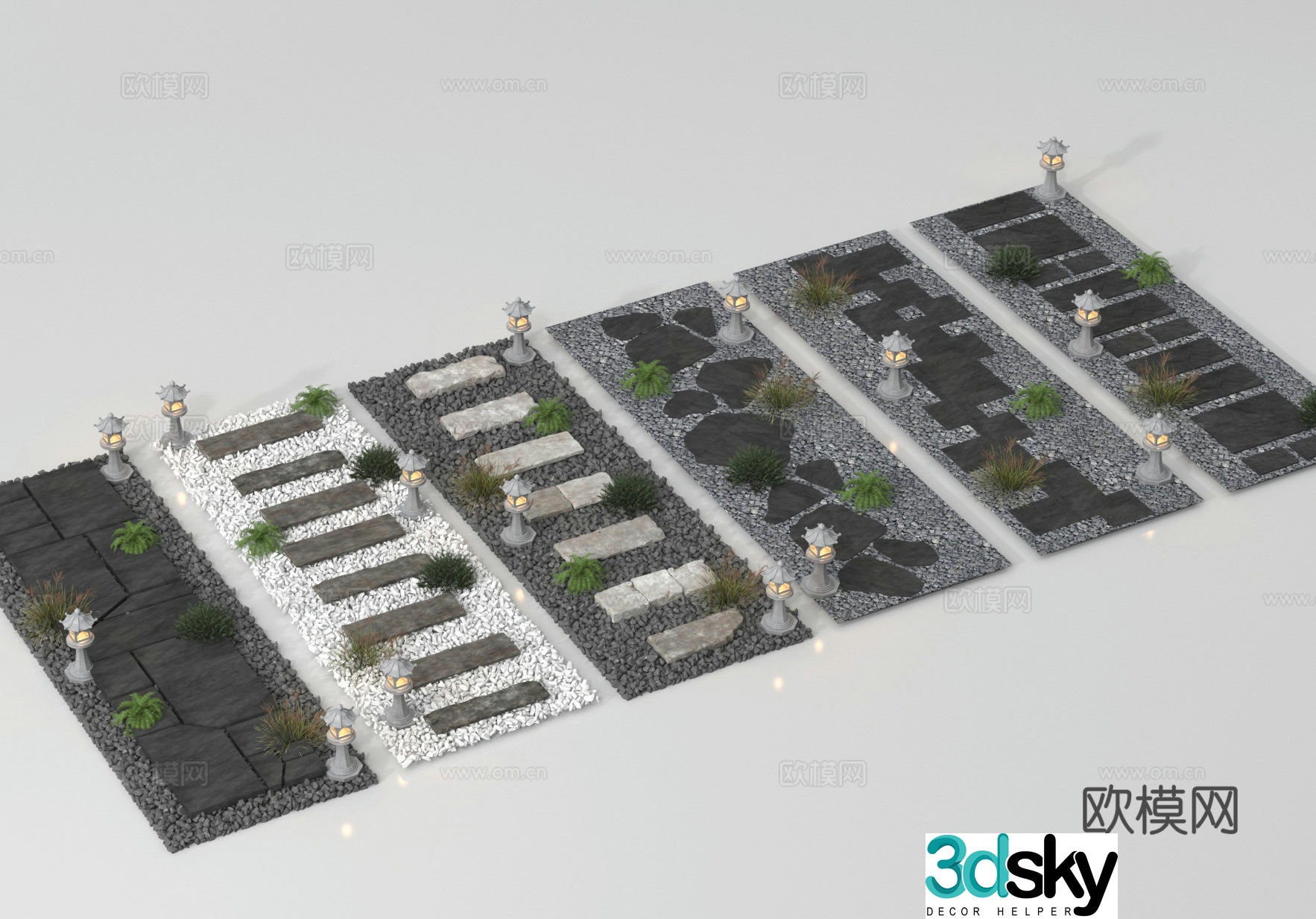 Landscape garden road park steps road paving stone road 3D model