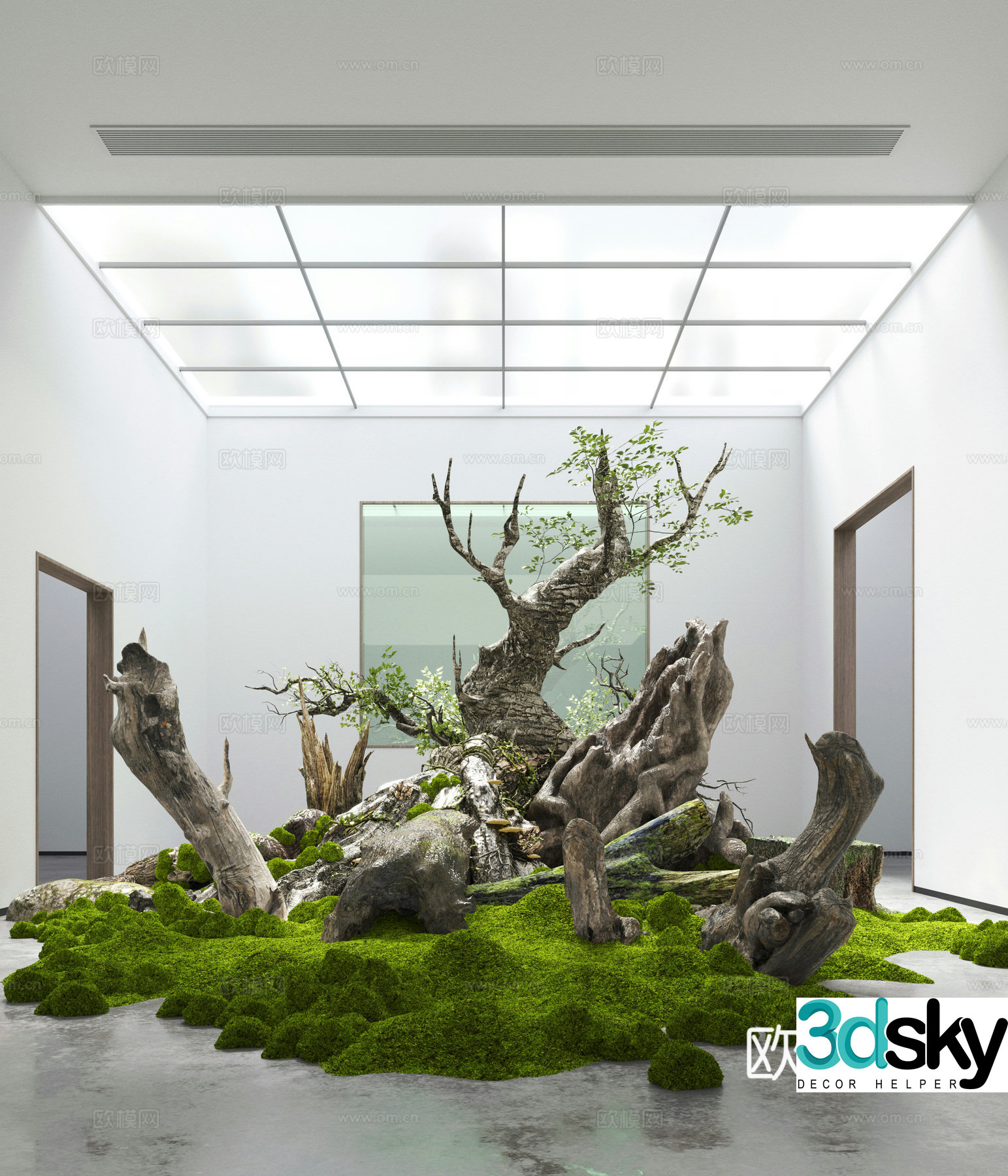 Modern indoor dead wood landscaping 3d model