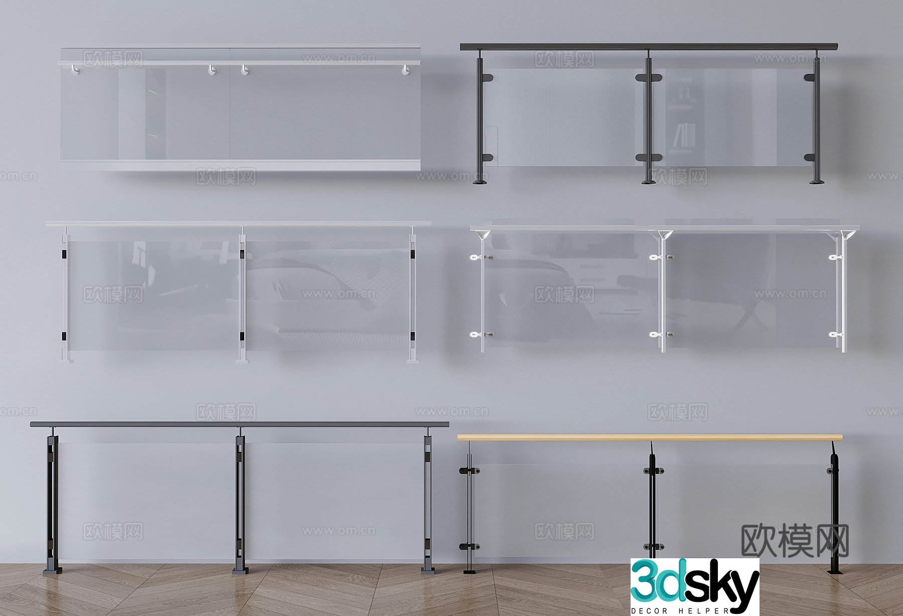 glass railing fence guardrail 3d model