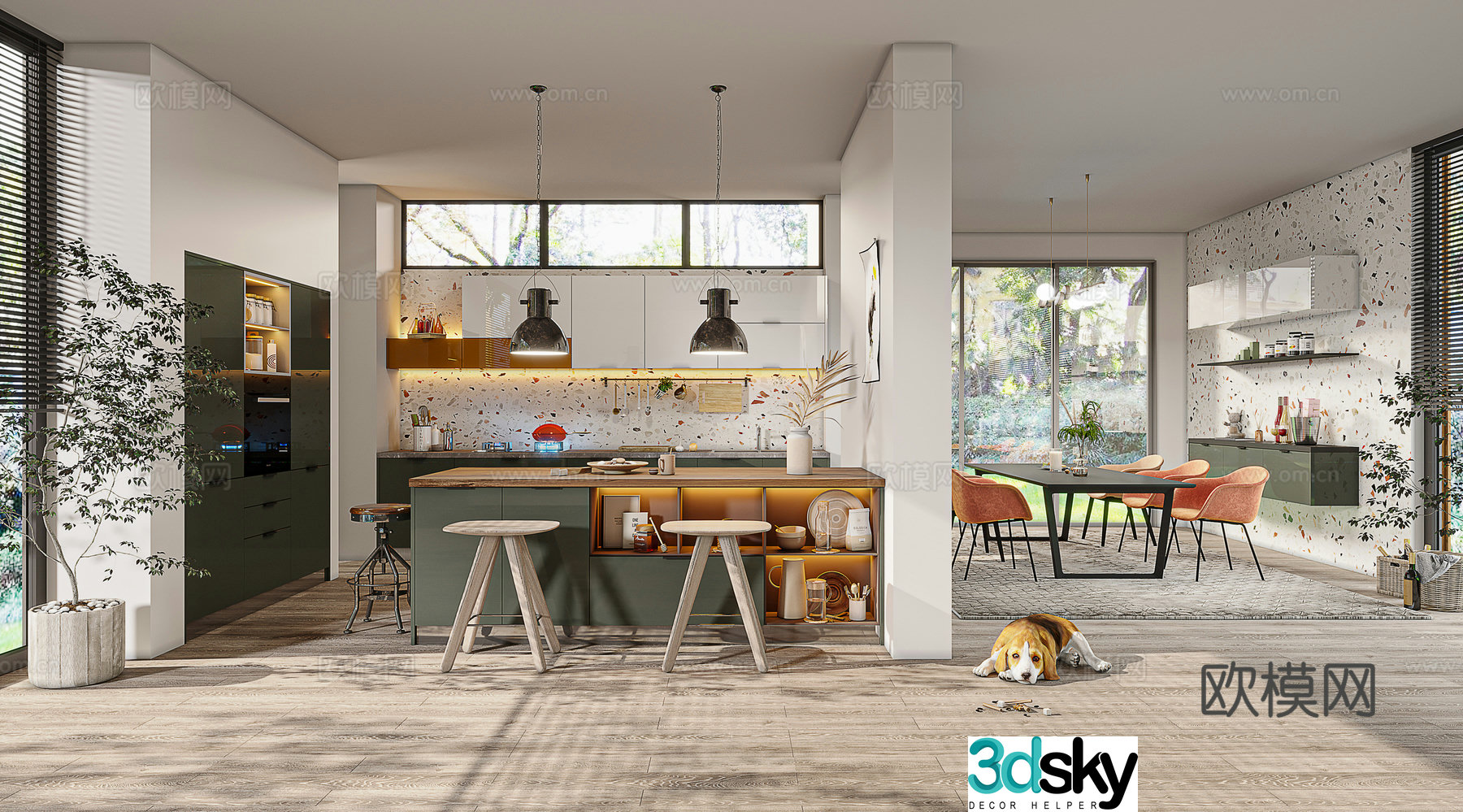 Modern open kitchen 3d model