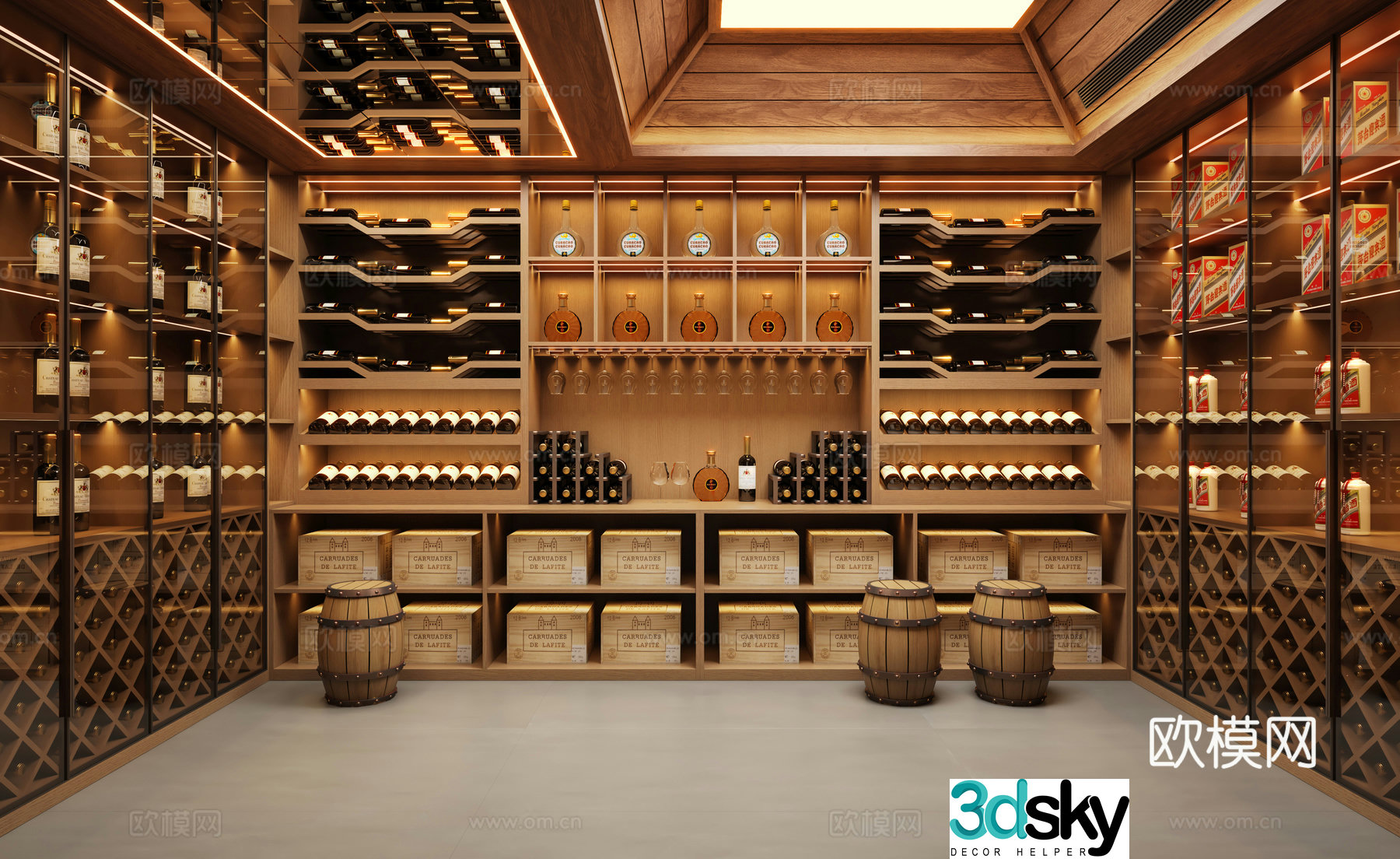 Modern basement wine cellar 3d model