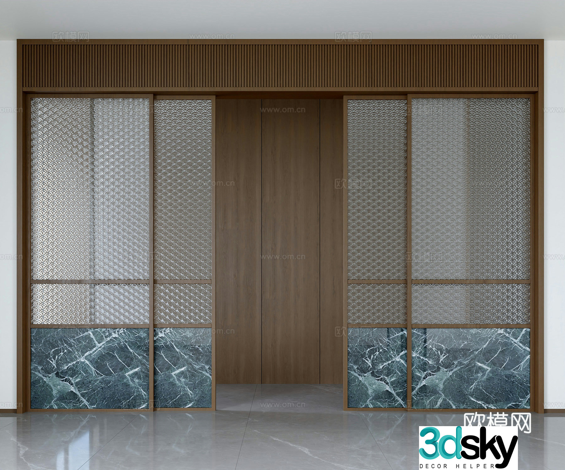 Chinese style glass door sliding door 3d model