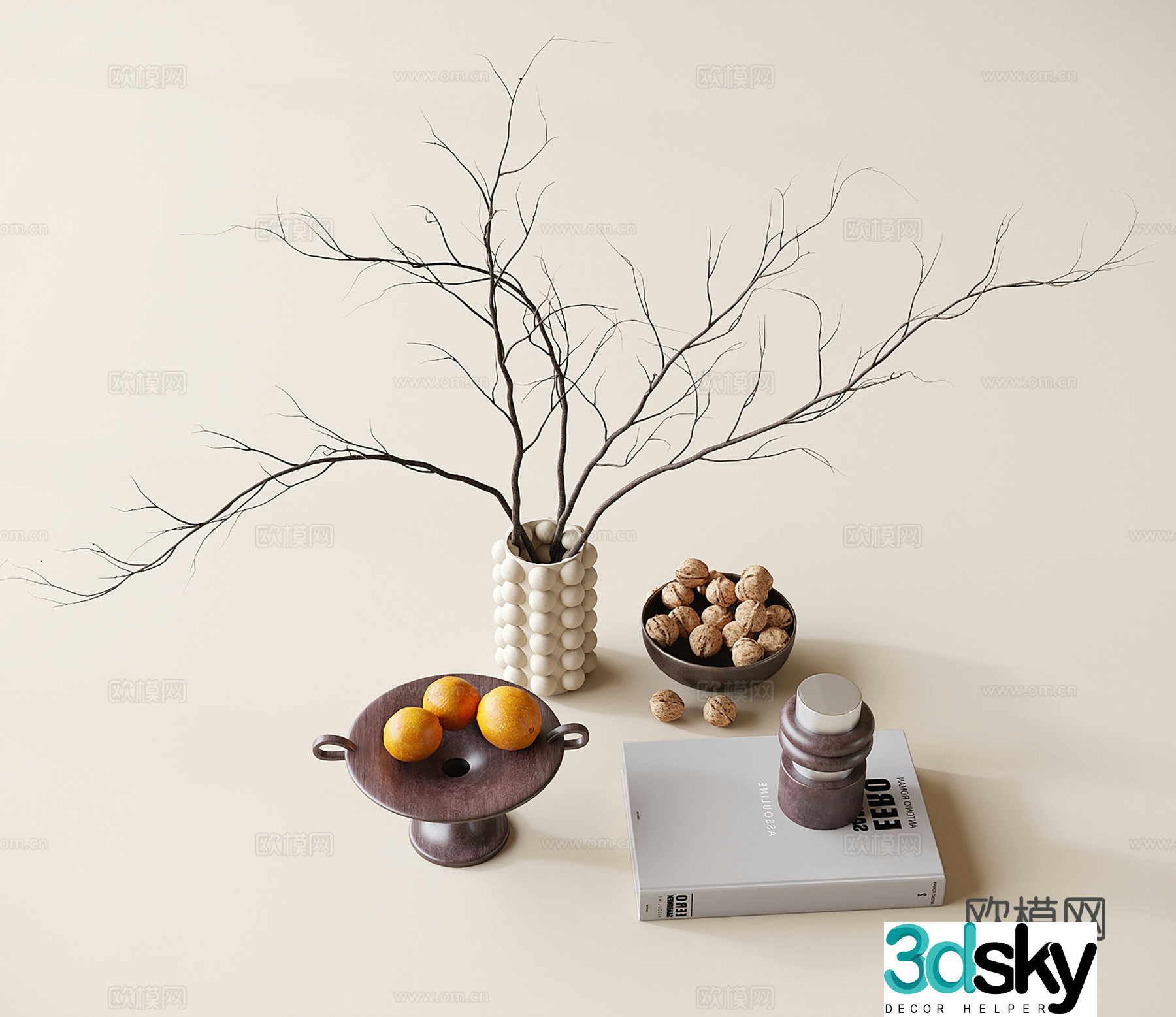 Modern tableware vase books 3d model