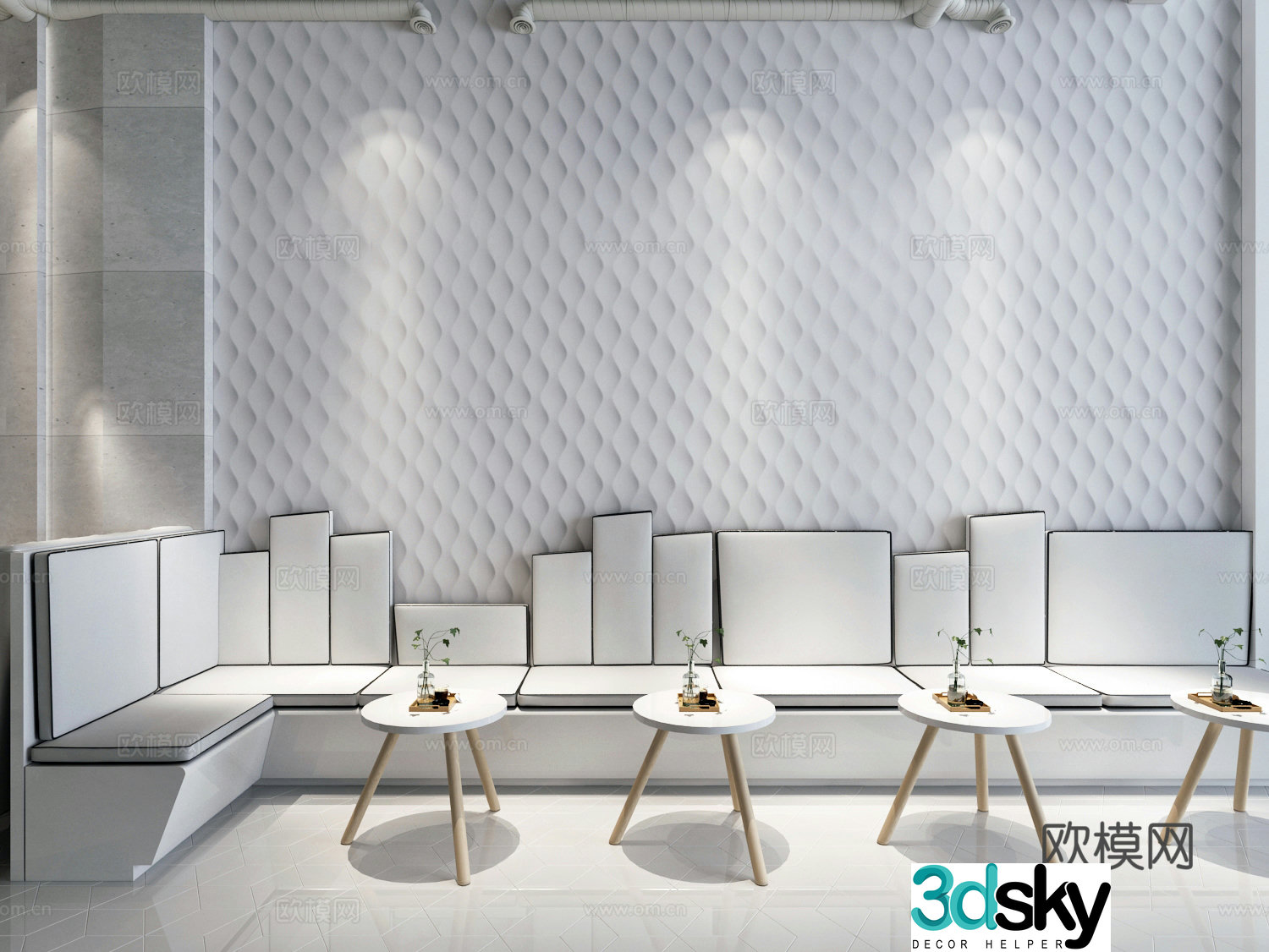 Modern booth dining table and chairs 3d model