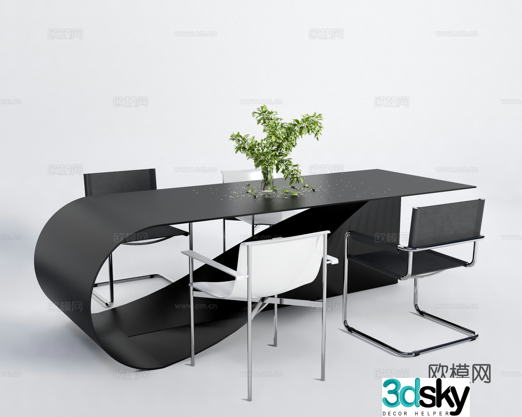 Modern dining table and chairs 3d model