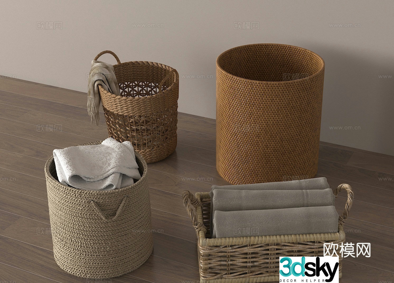 Laundry basket rattan basket bamboo basket dirty clothes basket storage basket storage basket 3D model