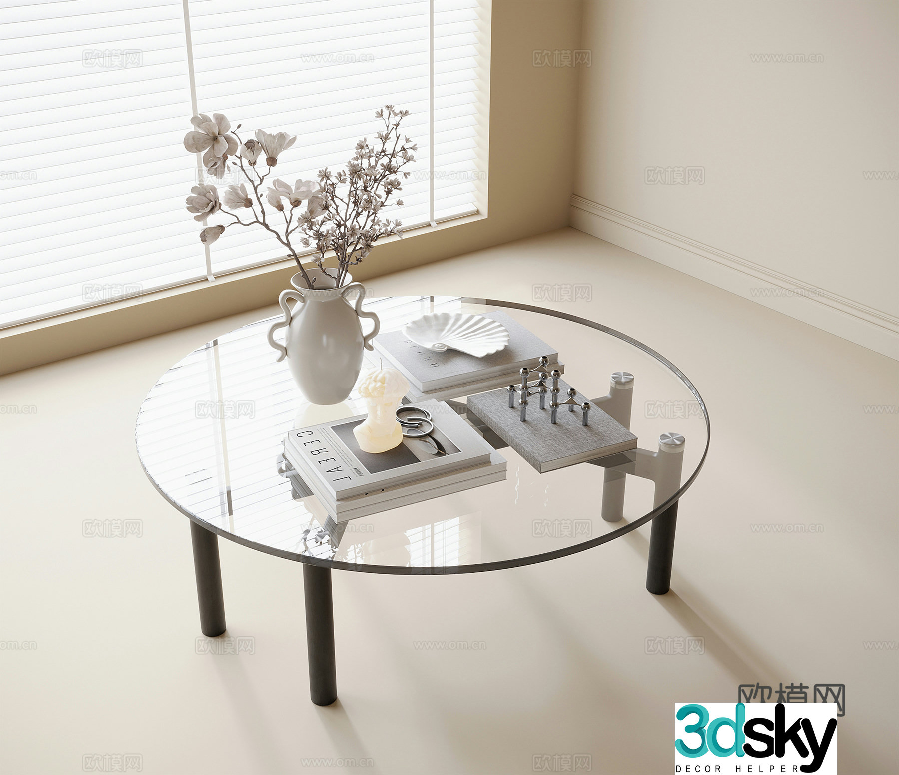 Modern glass coffee table round coffee table 3d model
