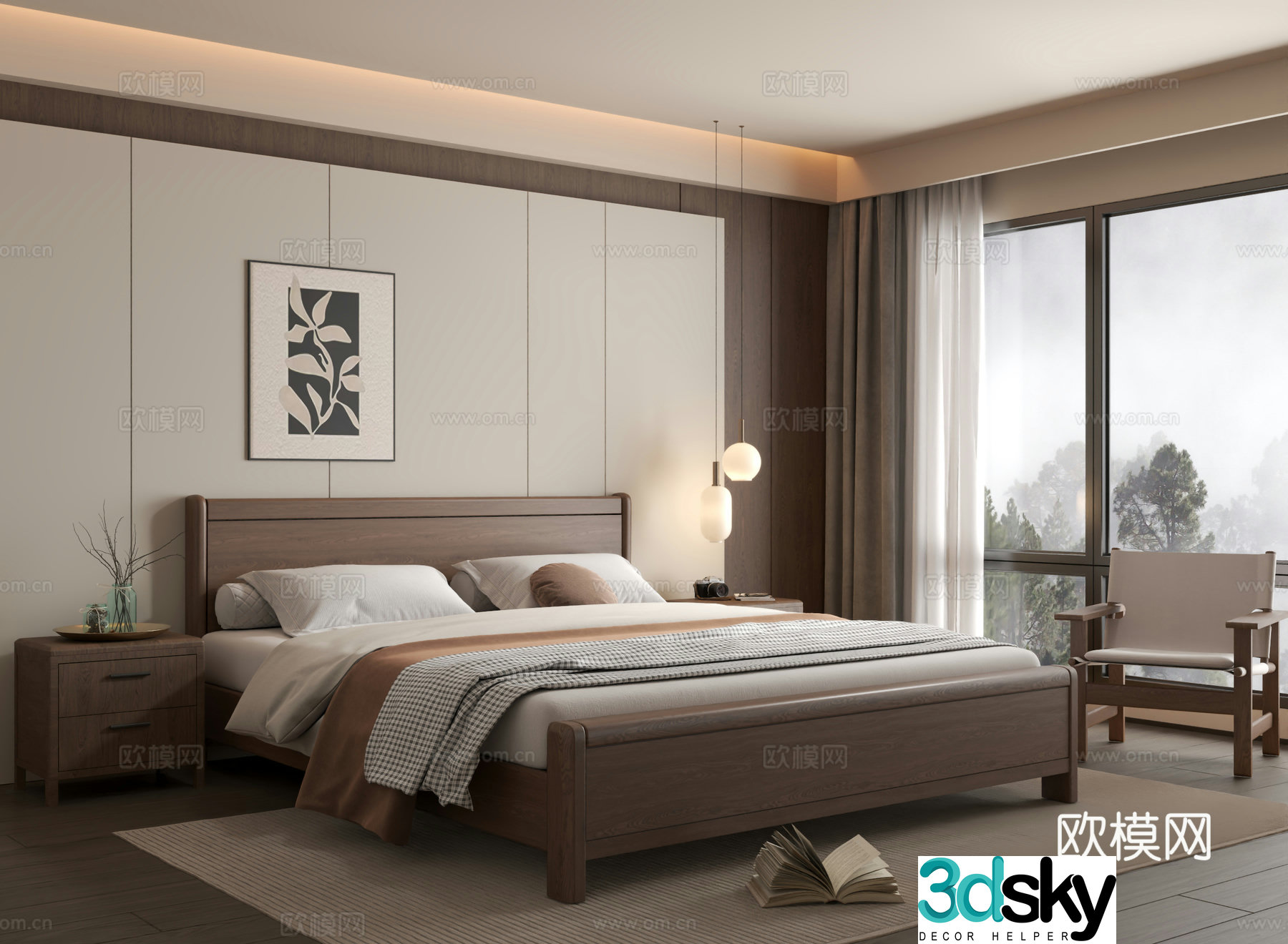 Wabi-sabi double bed 3d model