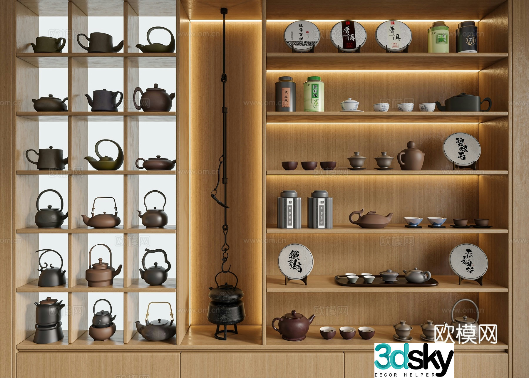 New Chinese tea set tea leaves tea cups tea cakes tea cabinet 3D model