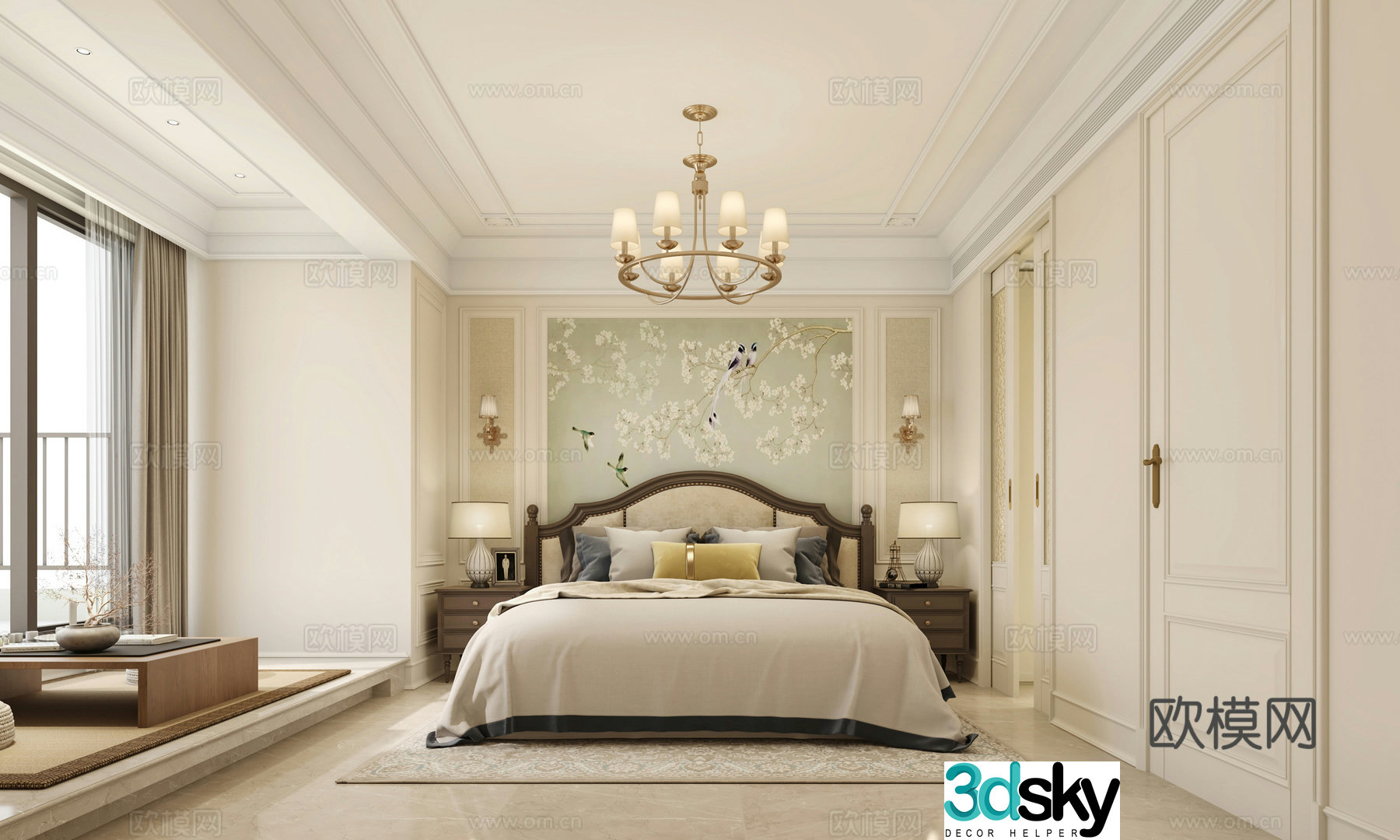 American style bedroom master bedroom 3d model