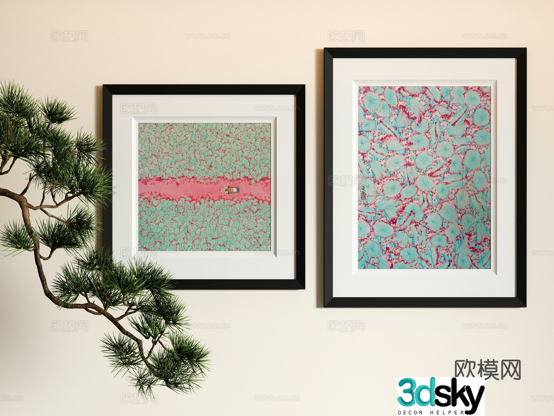 New Chinese style decorative painting art hanging 3d model