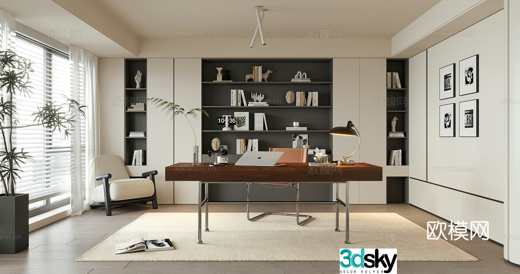 Modern study room 3d model