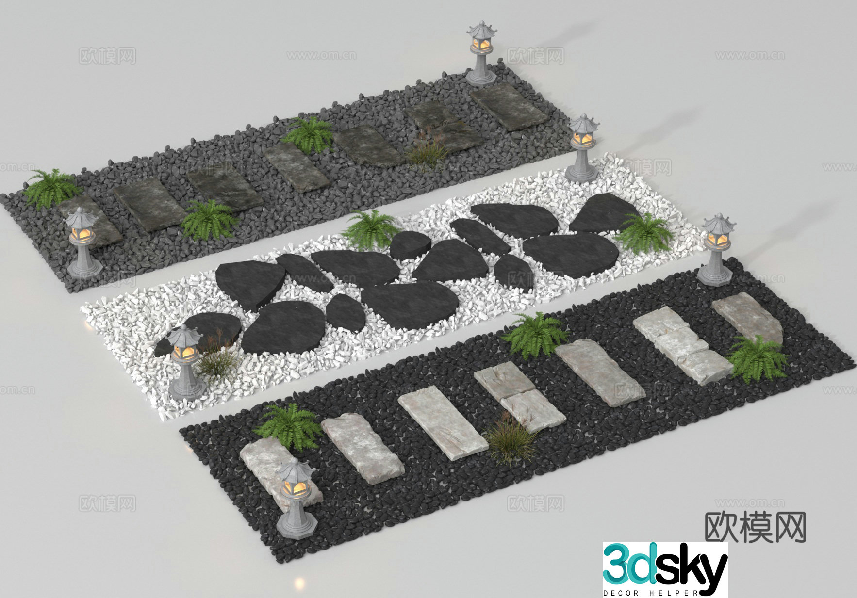 Landscape garden road park steps road paving stone road 3D model