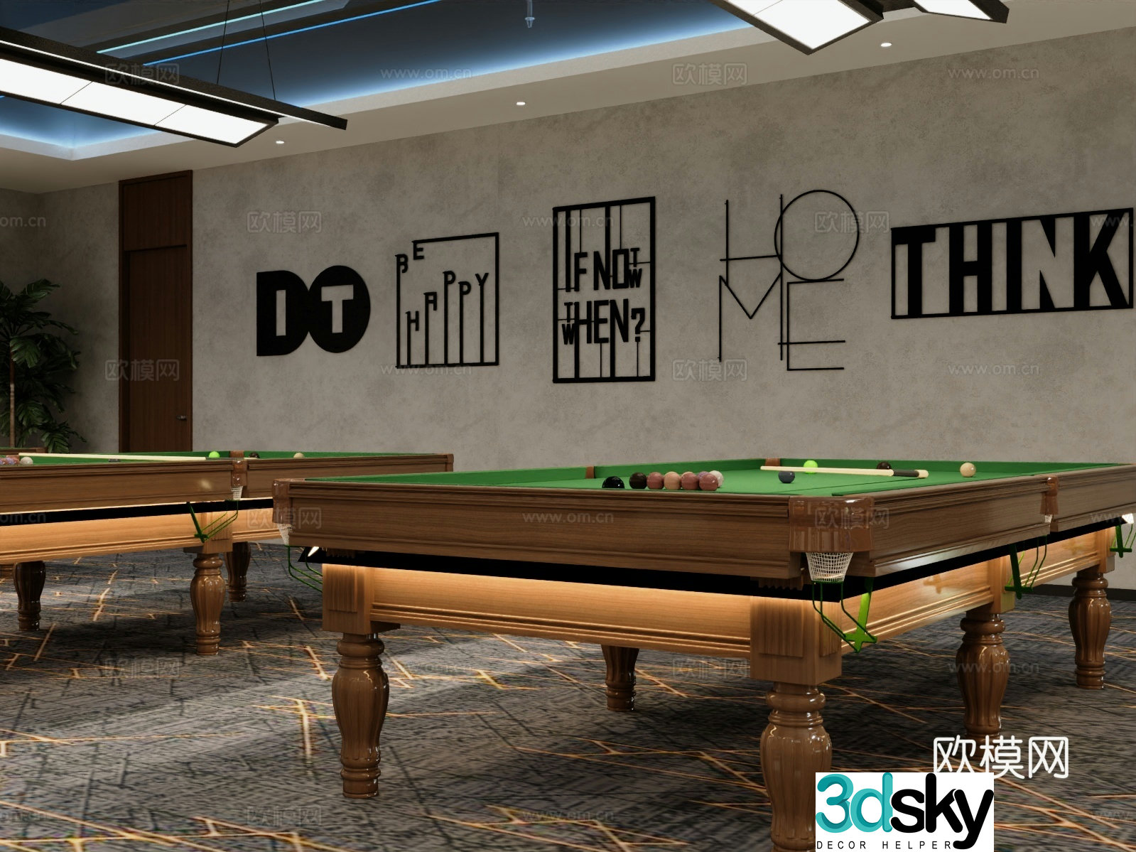 Industrial style billiard room billiard table 3D model