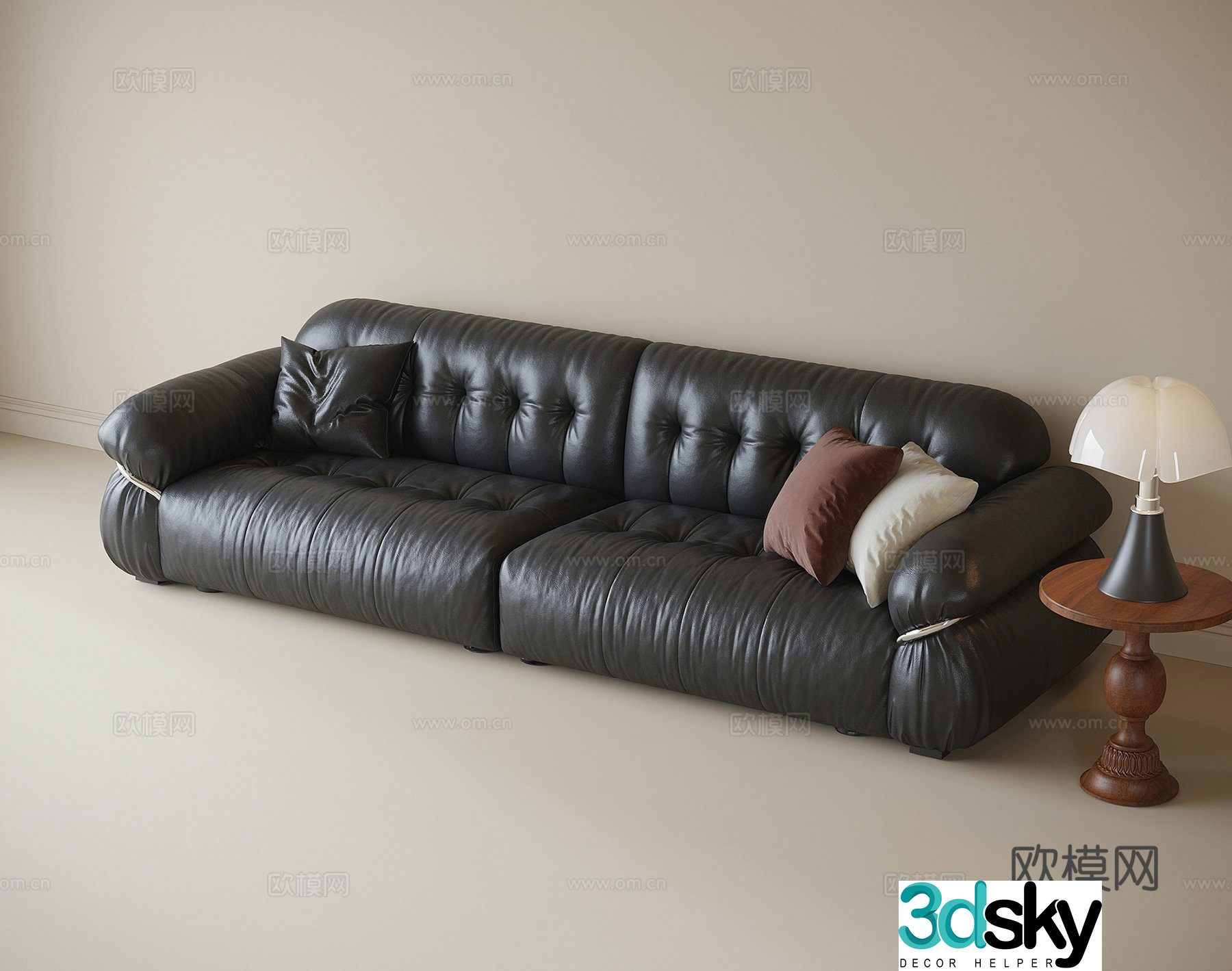 French leather sofa double sofa 3d model