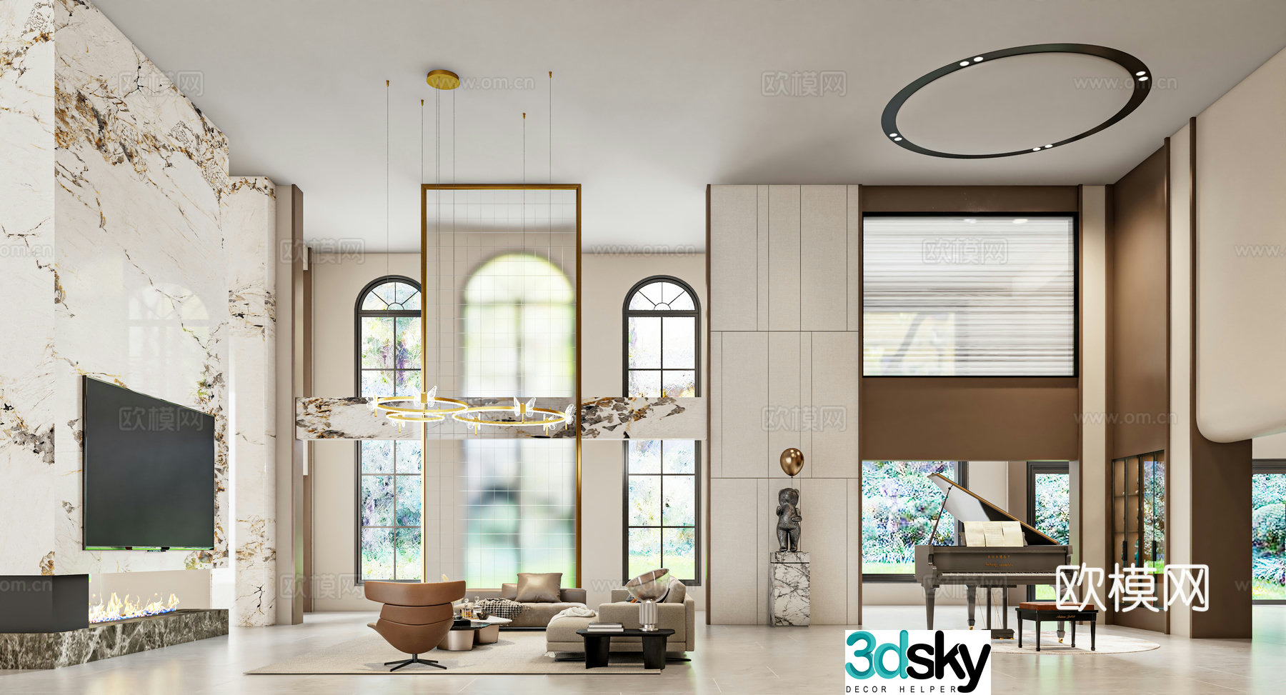 Modern villa living room 3d model