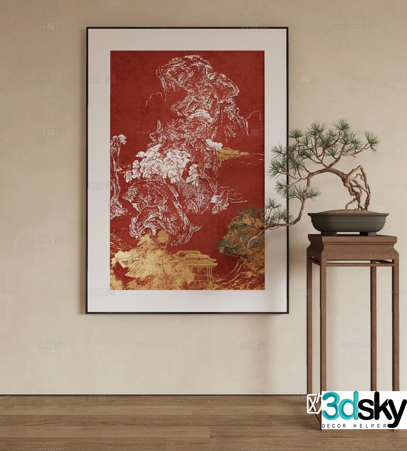 New Chinese style landscape painting decorative painting 3D model