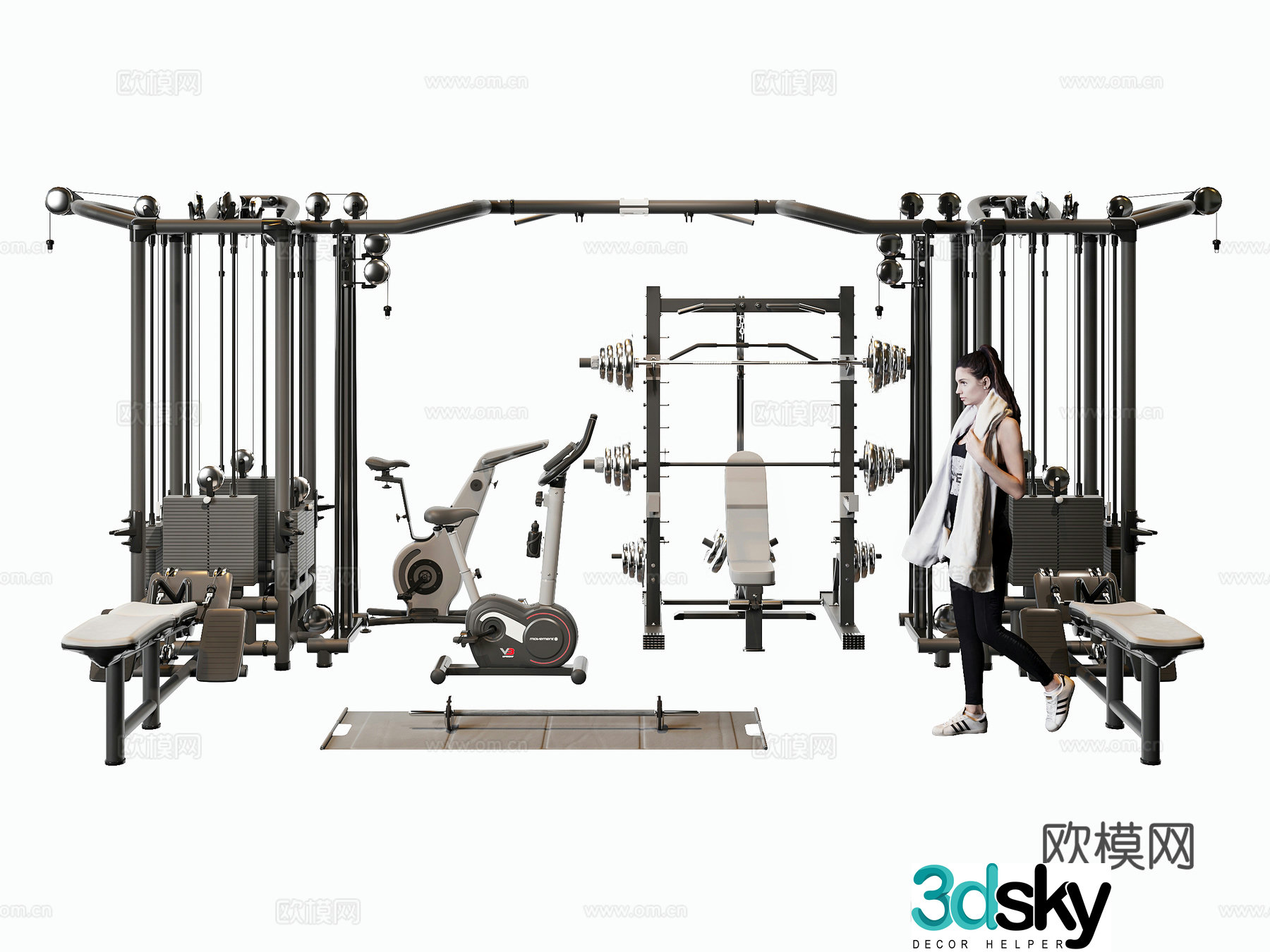 Modern fitness equipment treadmill 3d model