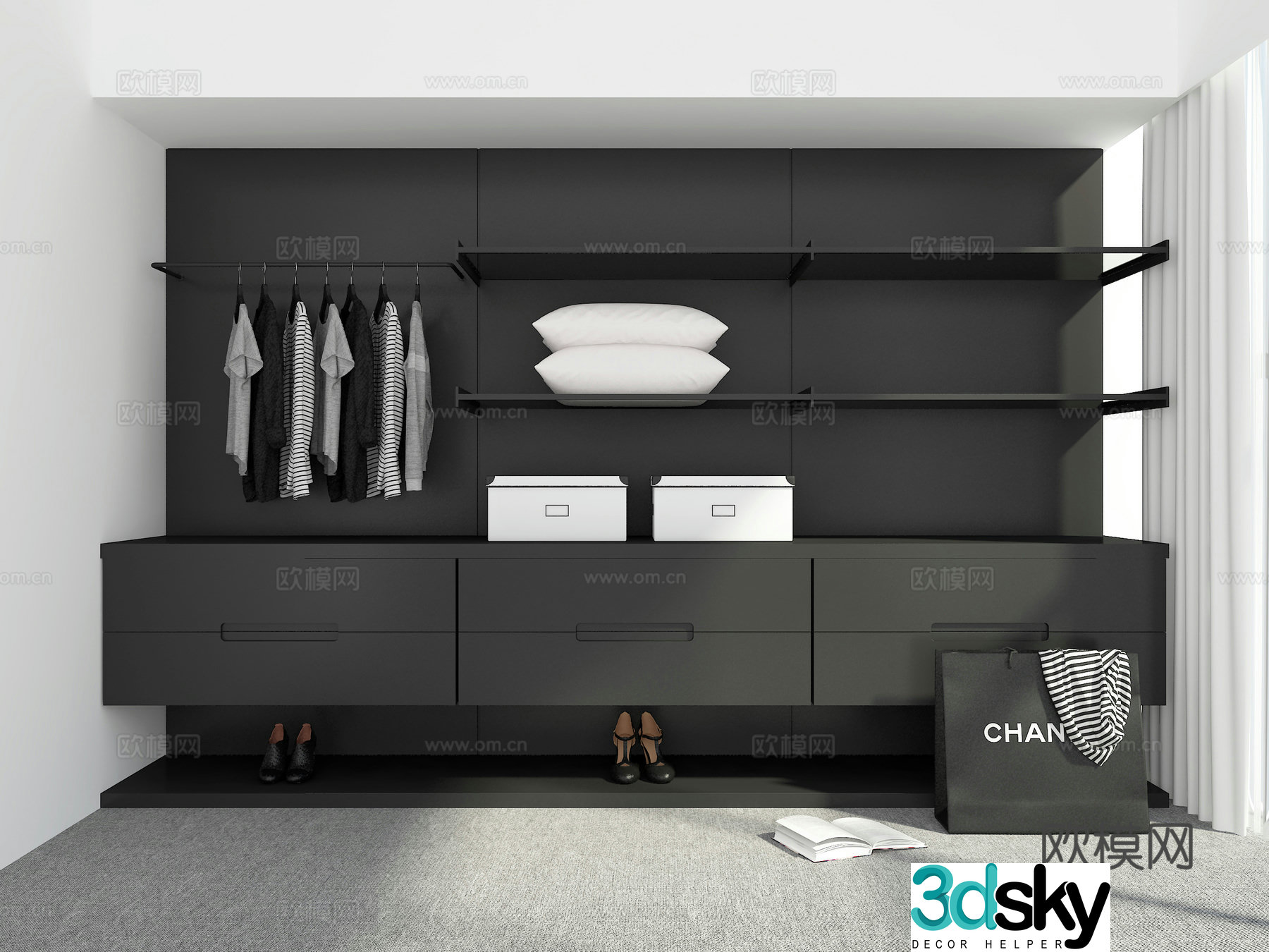 Modern doorless wardrobe 3d model