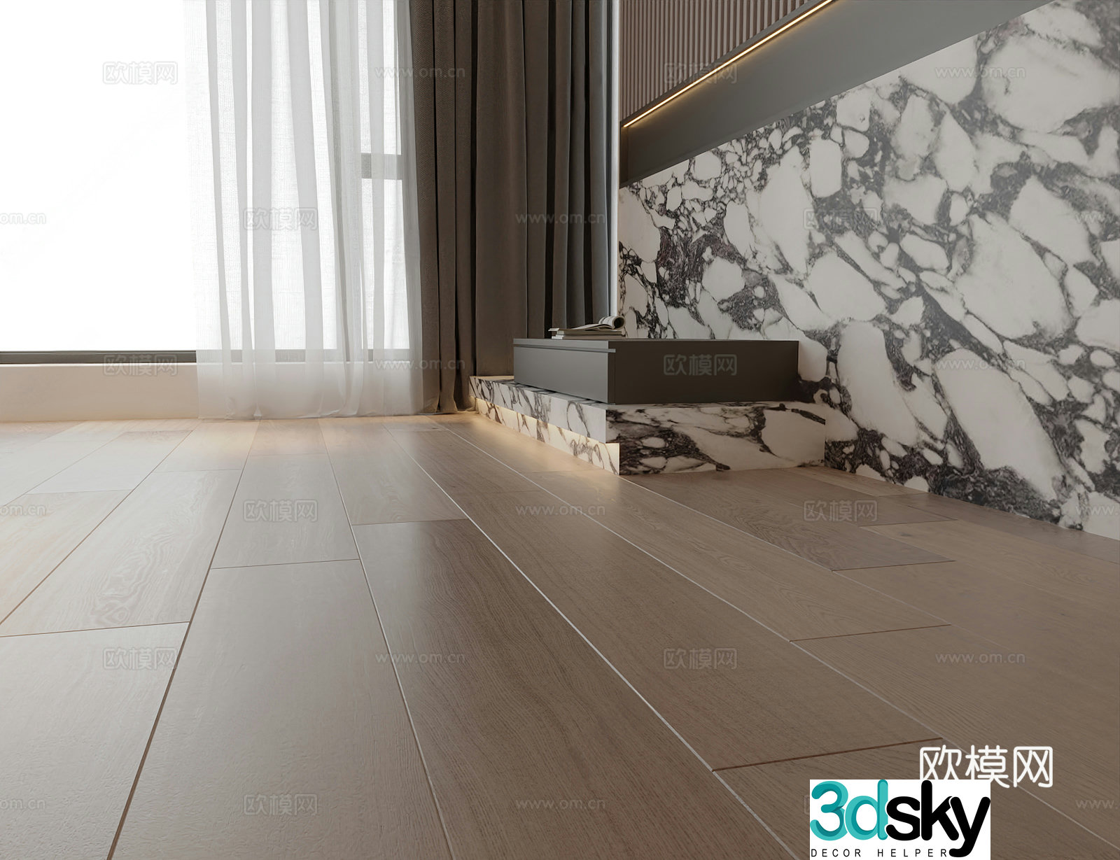 Modern wooden floor Bulgari marble 3d model