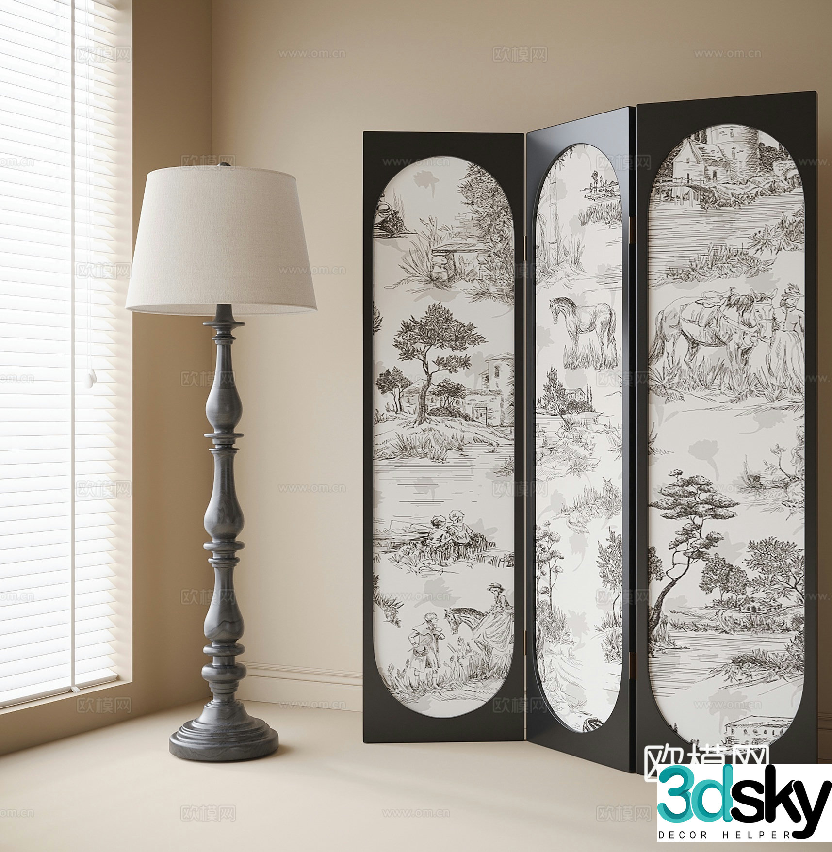 French folding screen floor lamp 3d model