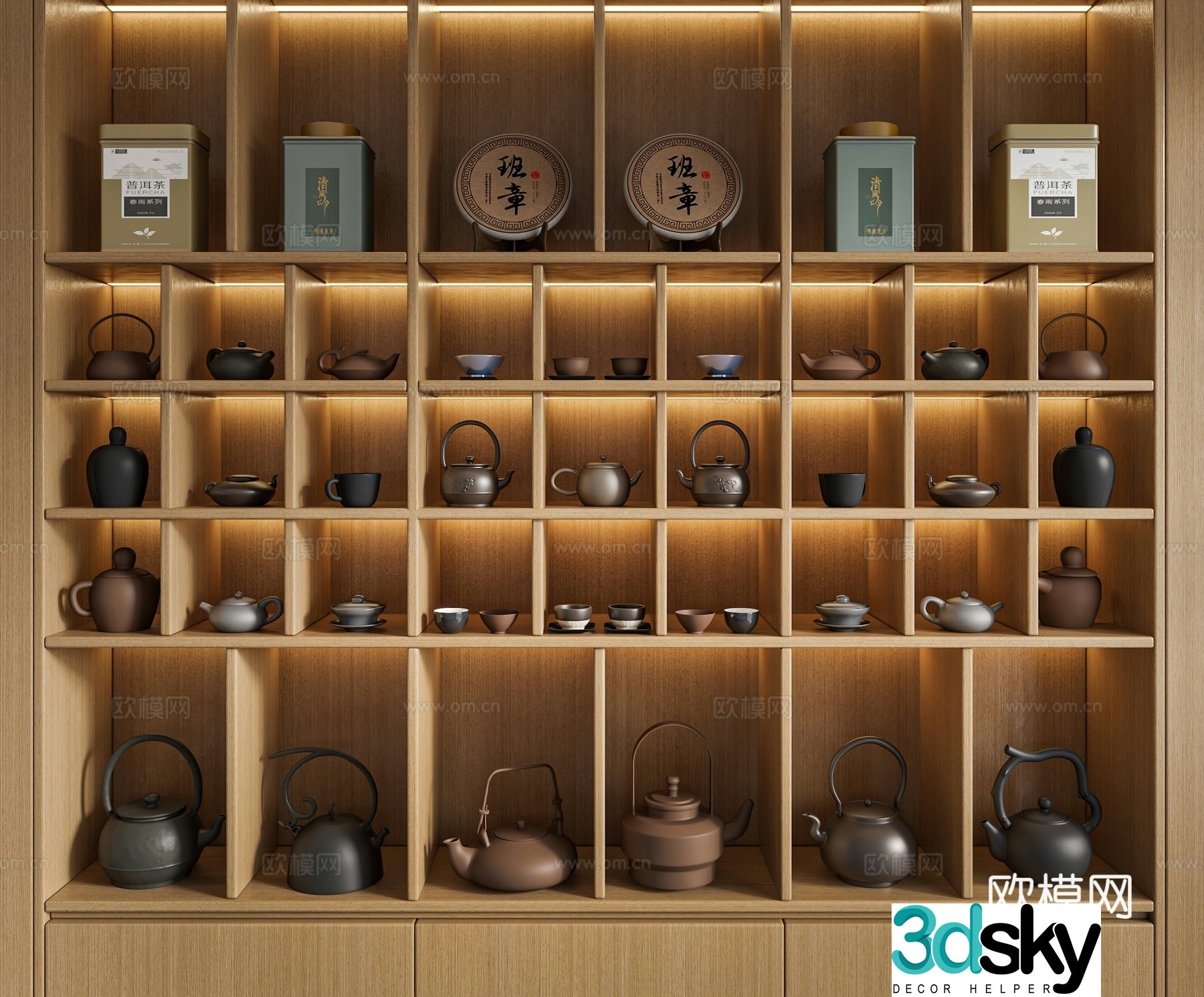 New Chinese tea set tea leaves tea cups tea cakes tea cabinet 3D model