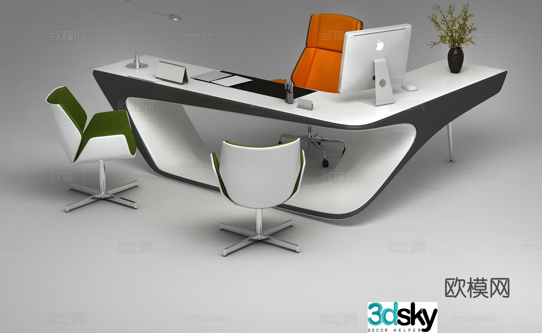Modern desk desk office desk chair 3d model
