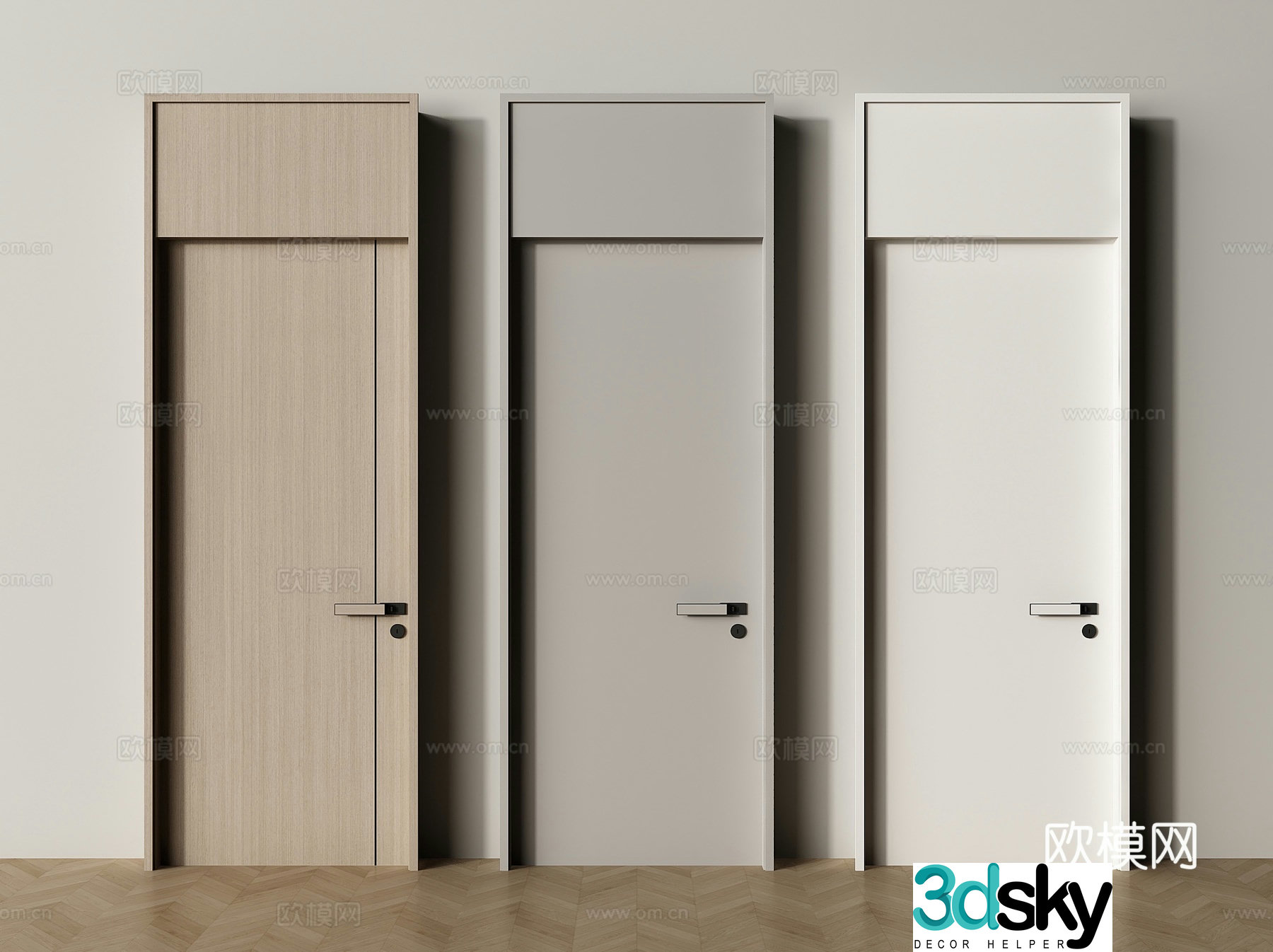 Modern bedroom door single door through top door 3d model