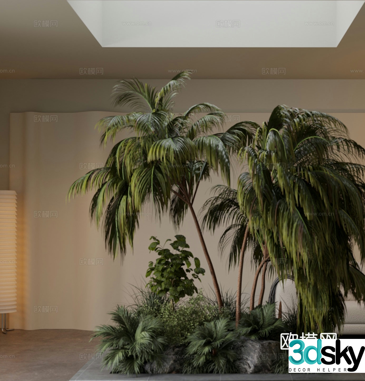 Indoor patio plant pile flower pond landscape 3d model