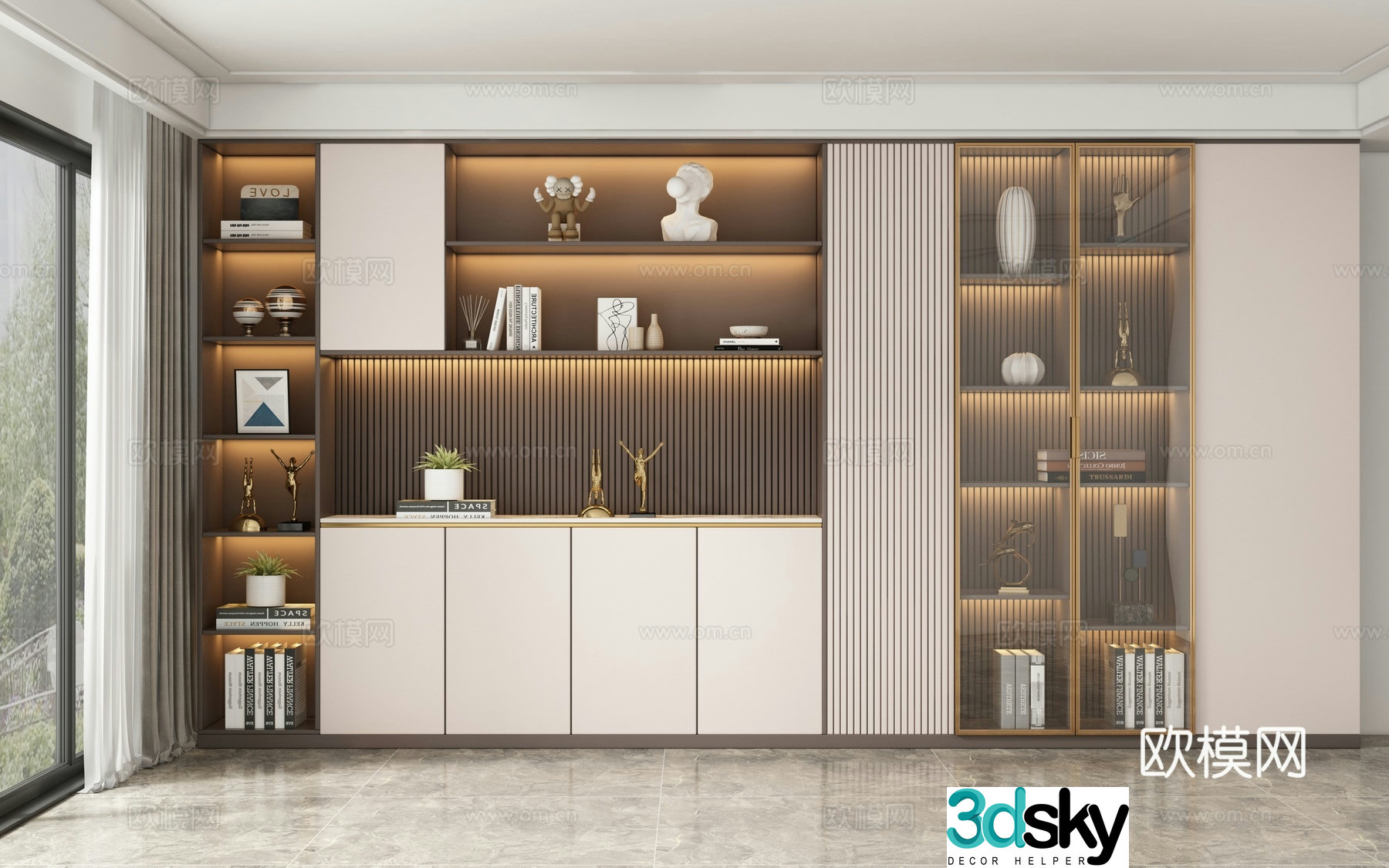 Modern bookcase display cabinet 3d model