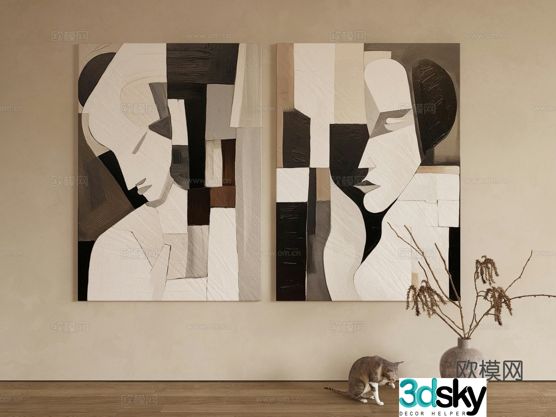 Modern texture painting decorative painting 3d model