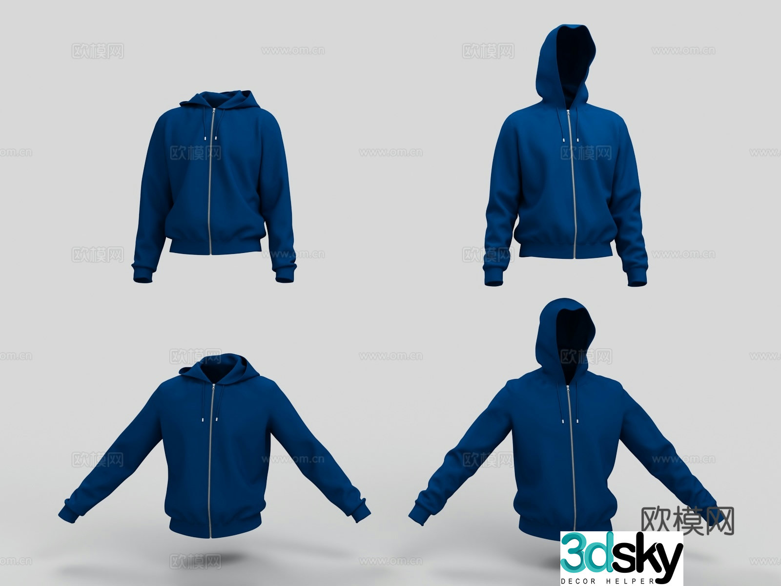 Hooded sweatshirt cardigan sweatshirt zipper sweatshirt 3d model