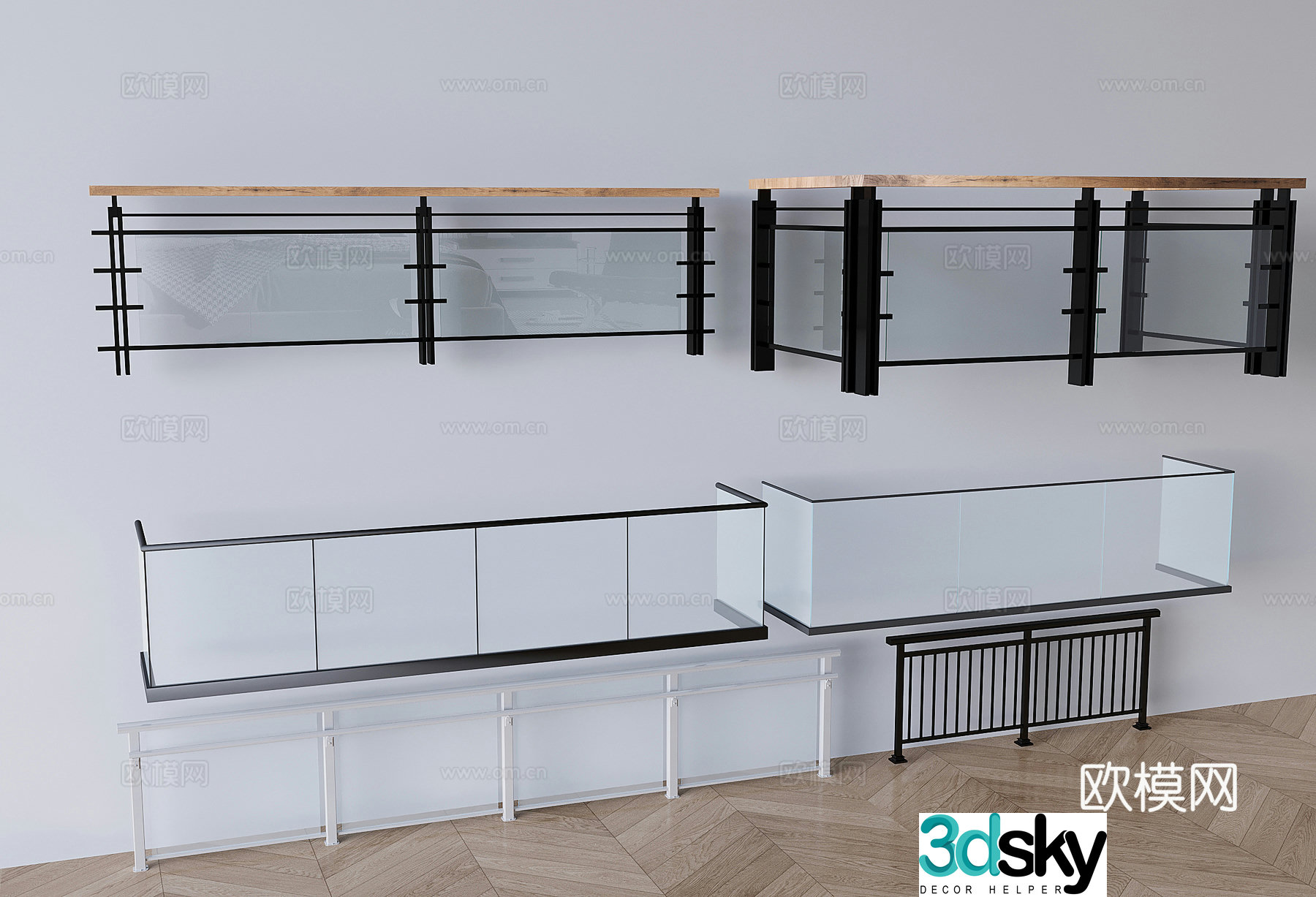 glass railing fence guardrail stair glass railing wrought iron guardrail 3d model