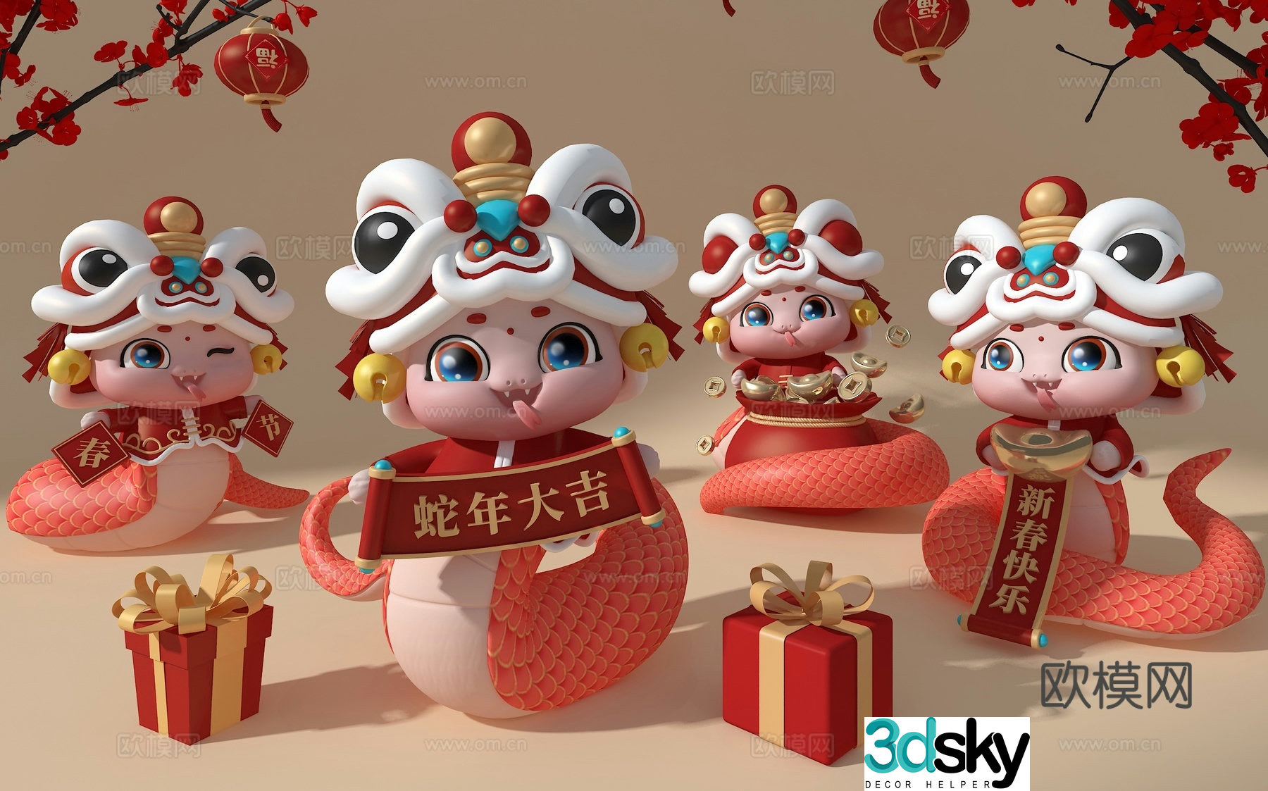 Chinese cartoon snake display New Year display Spring Festival display 3D model