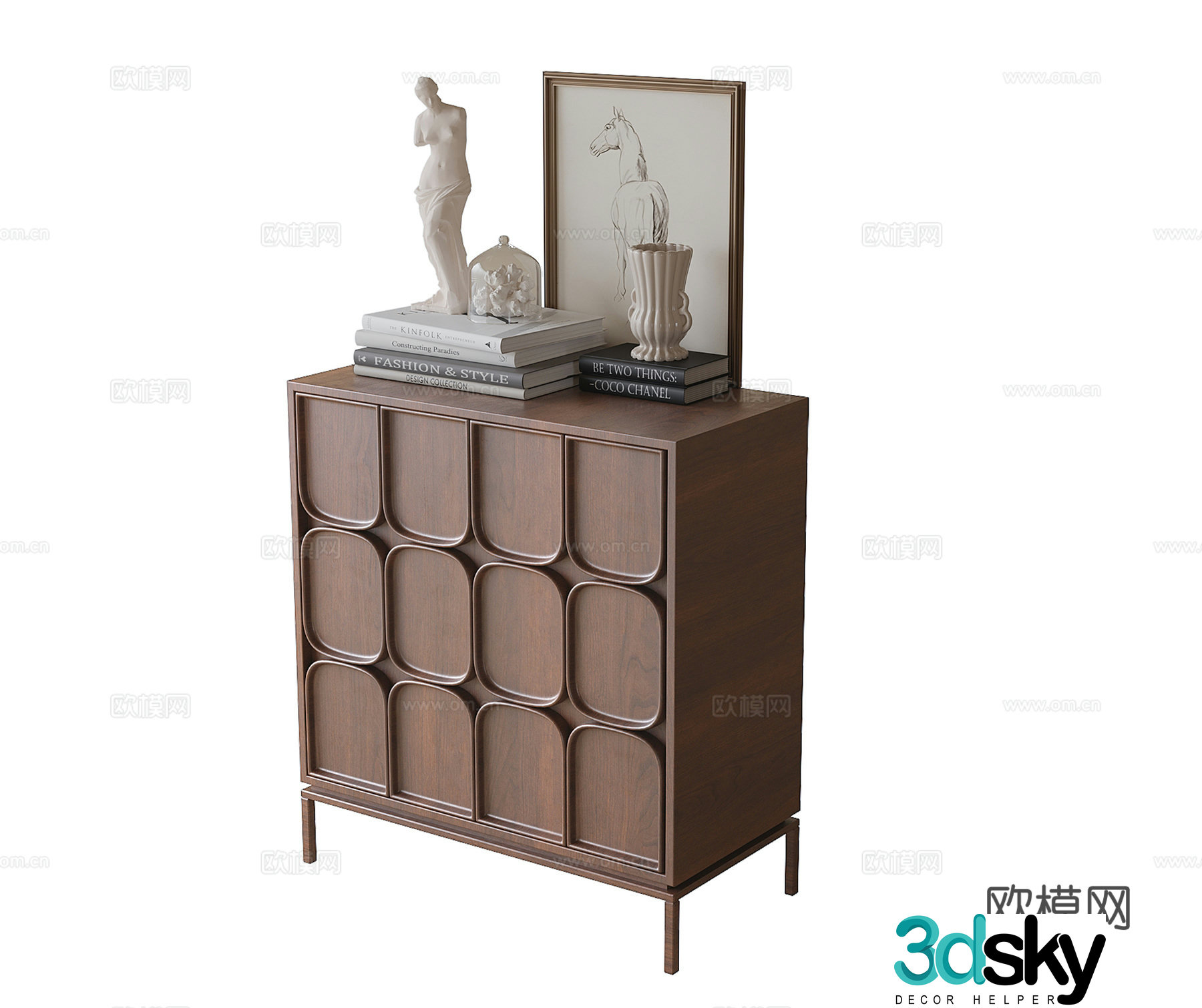 Medieval style entrance cabinet high-foot cabinet 3D model