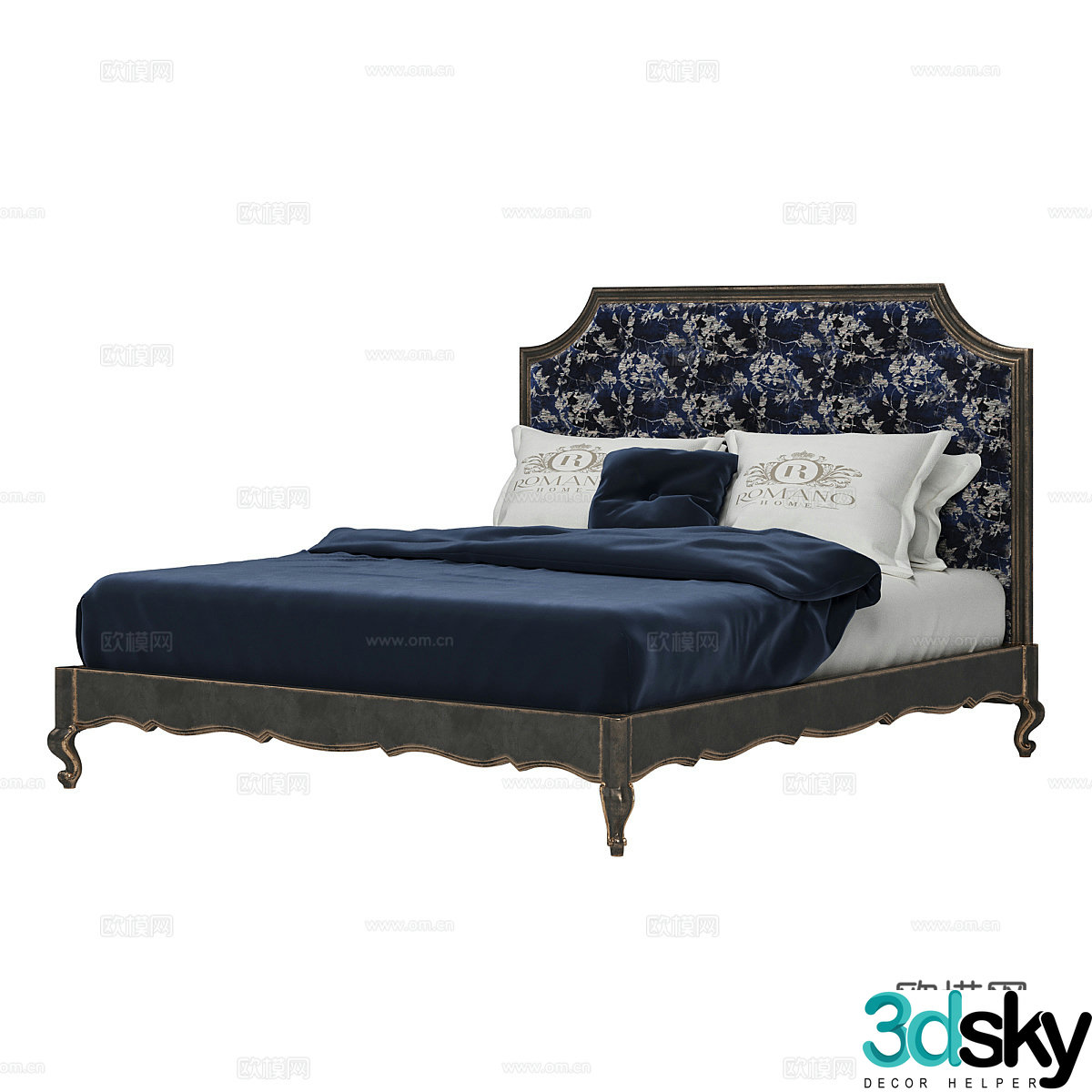 American double bed 3d model