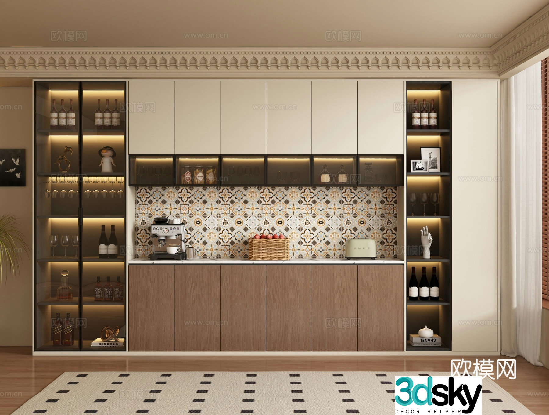 French wine cabinet sideboard 3d model