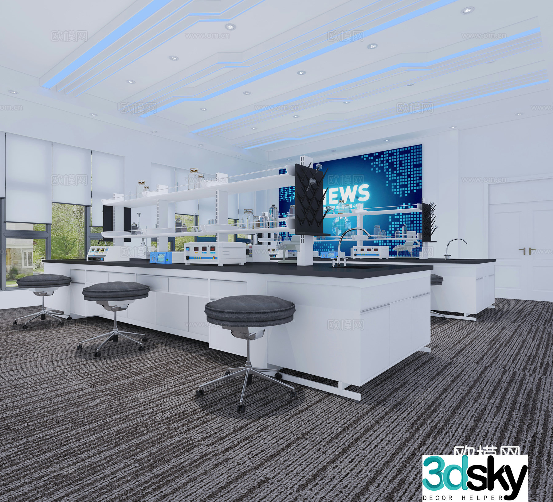 Modern scientific research room laboratory 3d model