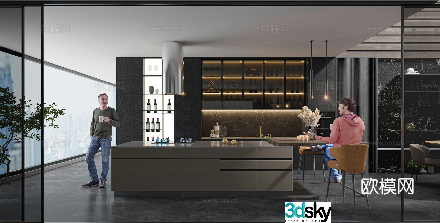 Modern open restaurant 3d model