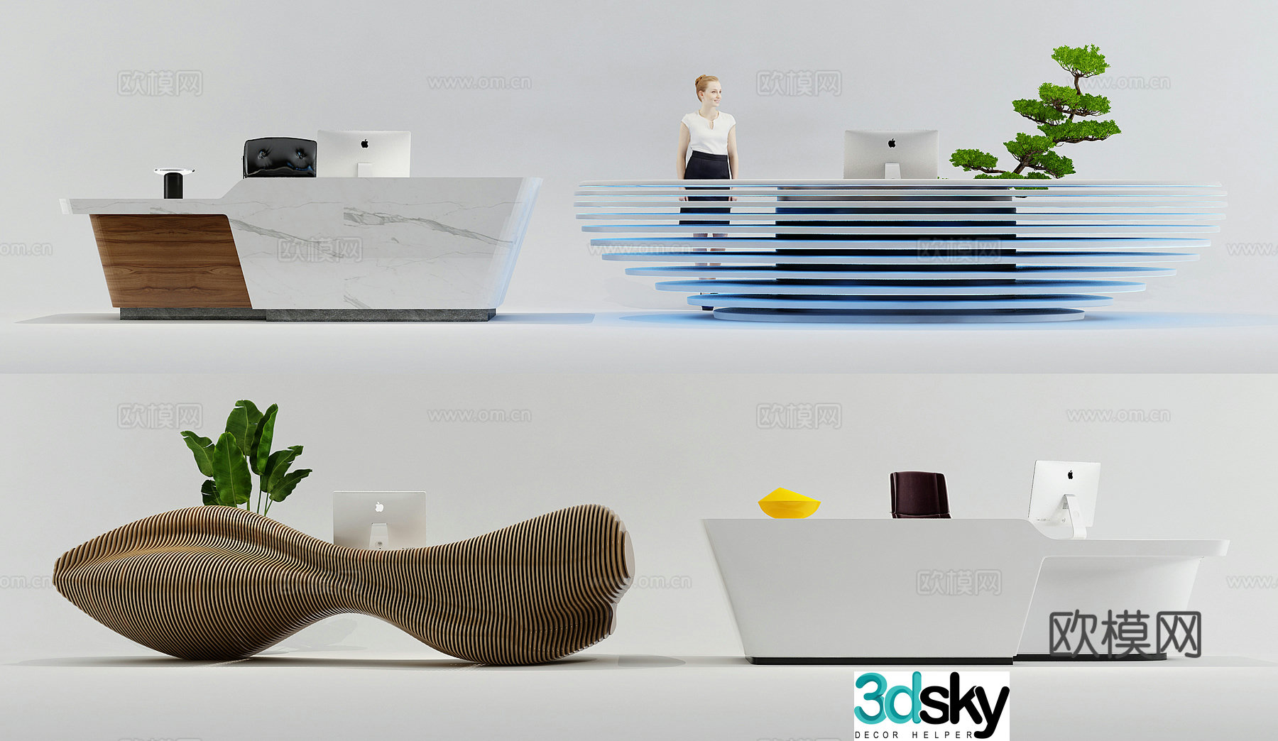 Modern front desk service desk reception desk 3d model