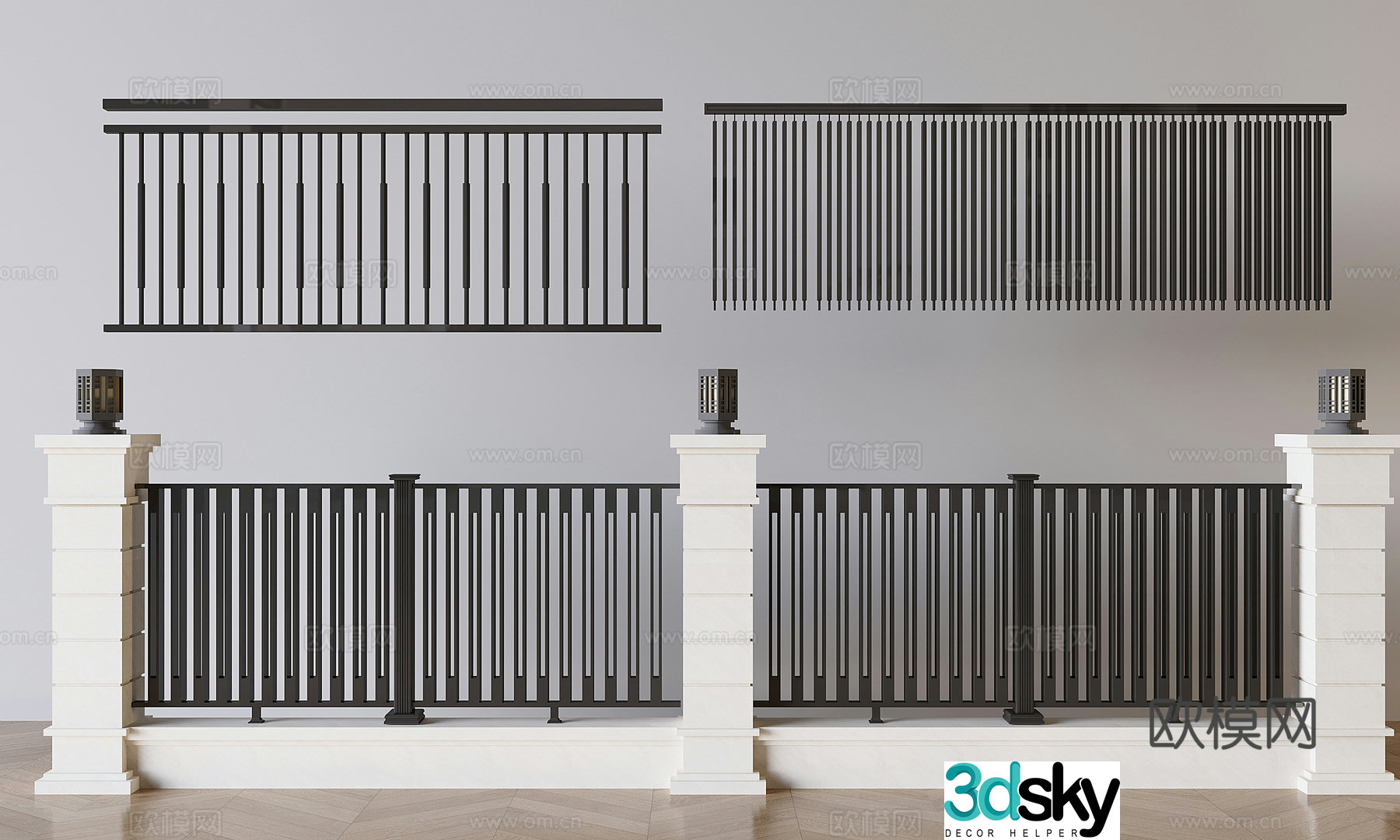 Iron railing fence guardrail carved stair guardrail 3d model