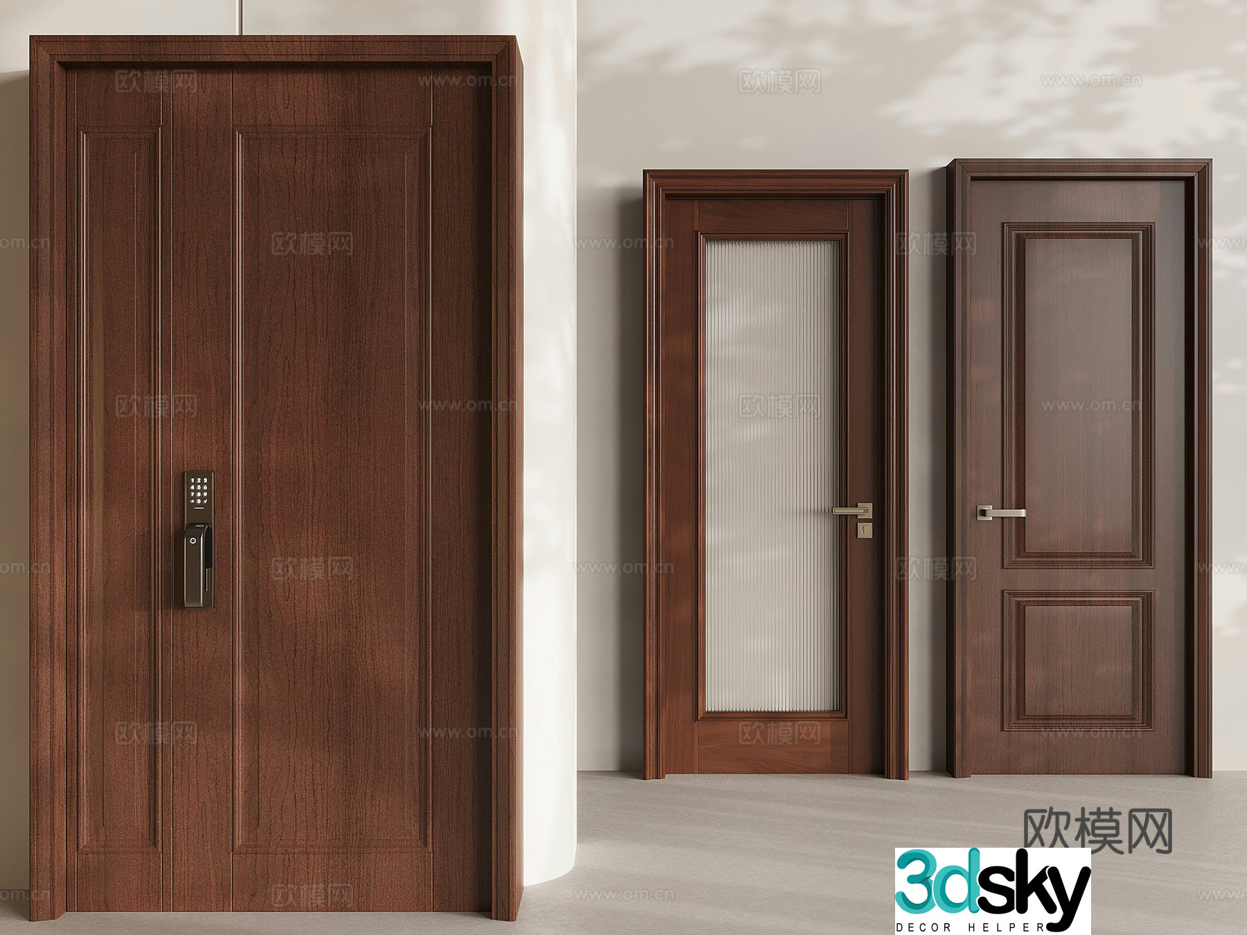 New Chinese style entrance door double door flat door 3D model
