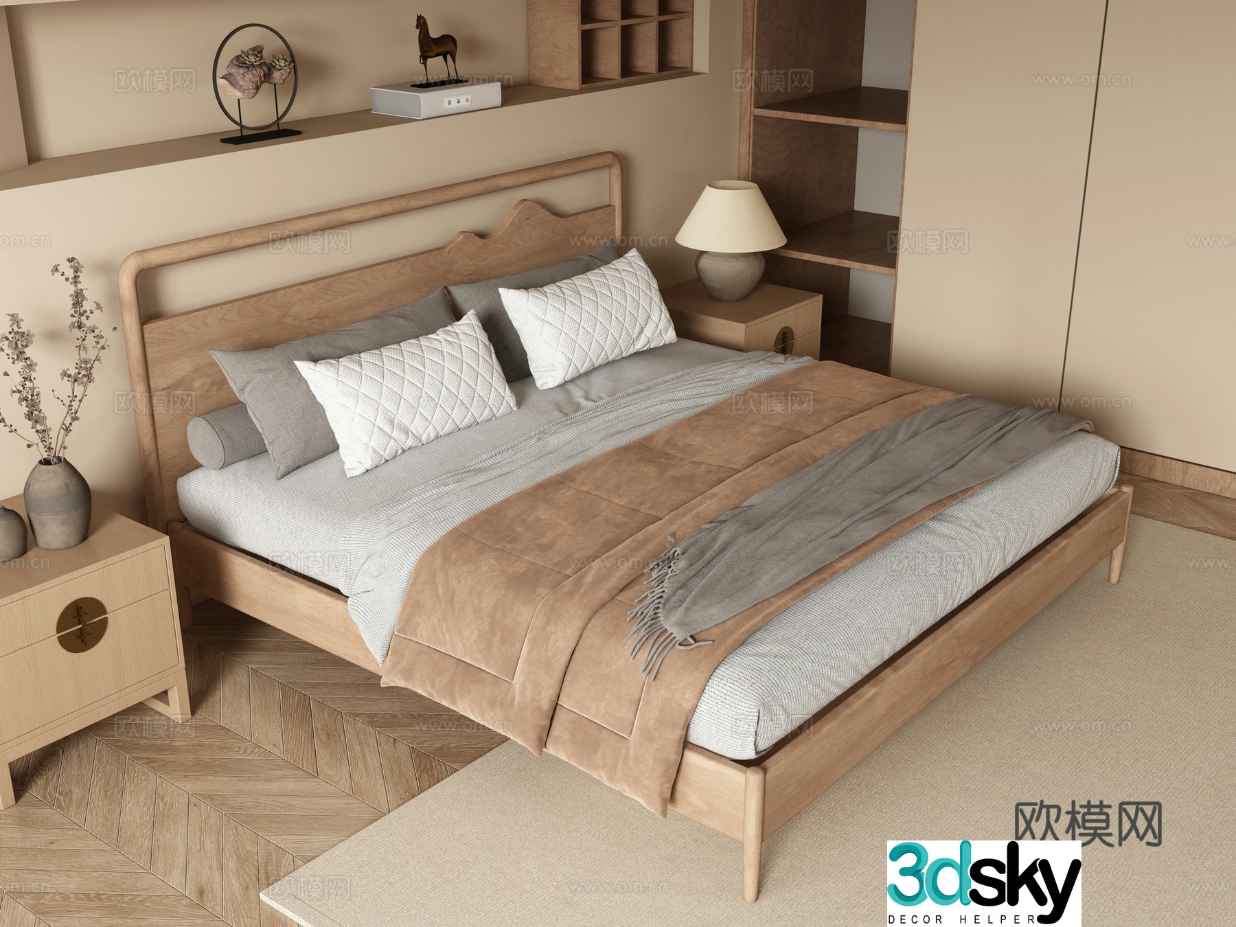 New Chinese style double bed 3d model