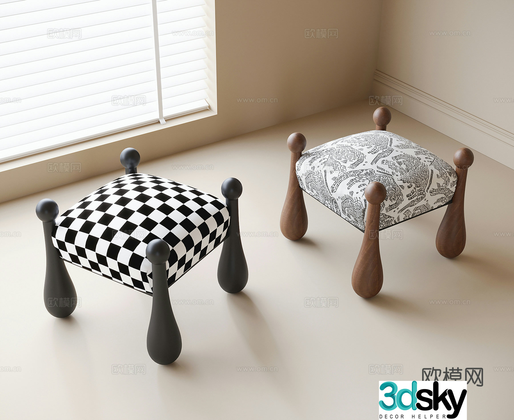 French stool dressing stool shoe changing stool 3D model