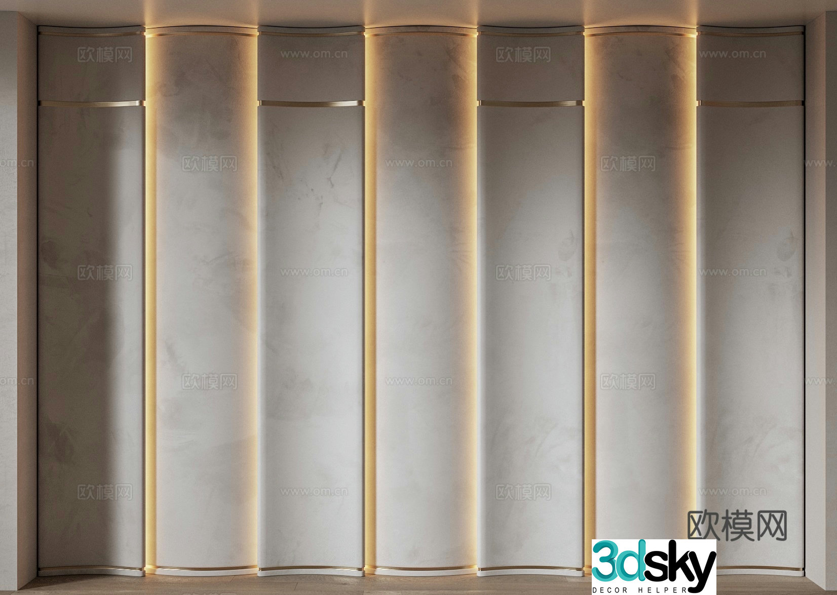 Modern curved hard package background wall decorative background wall 3D model
