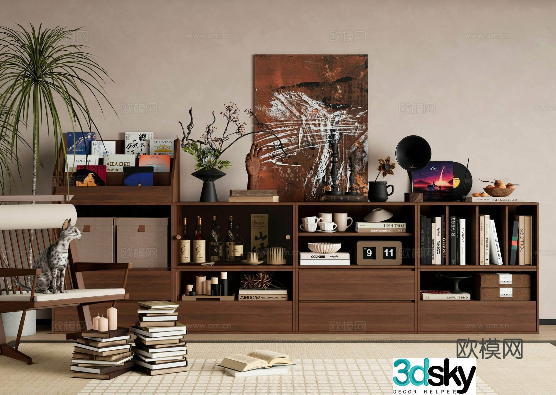 Medieval style bookcase low cabinet 3d model